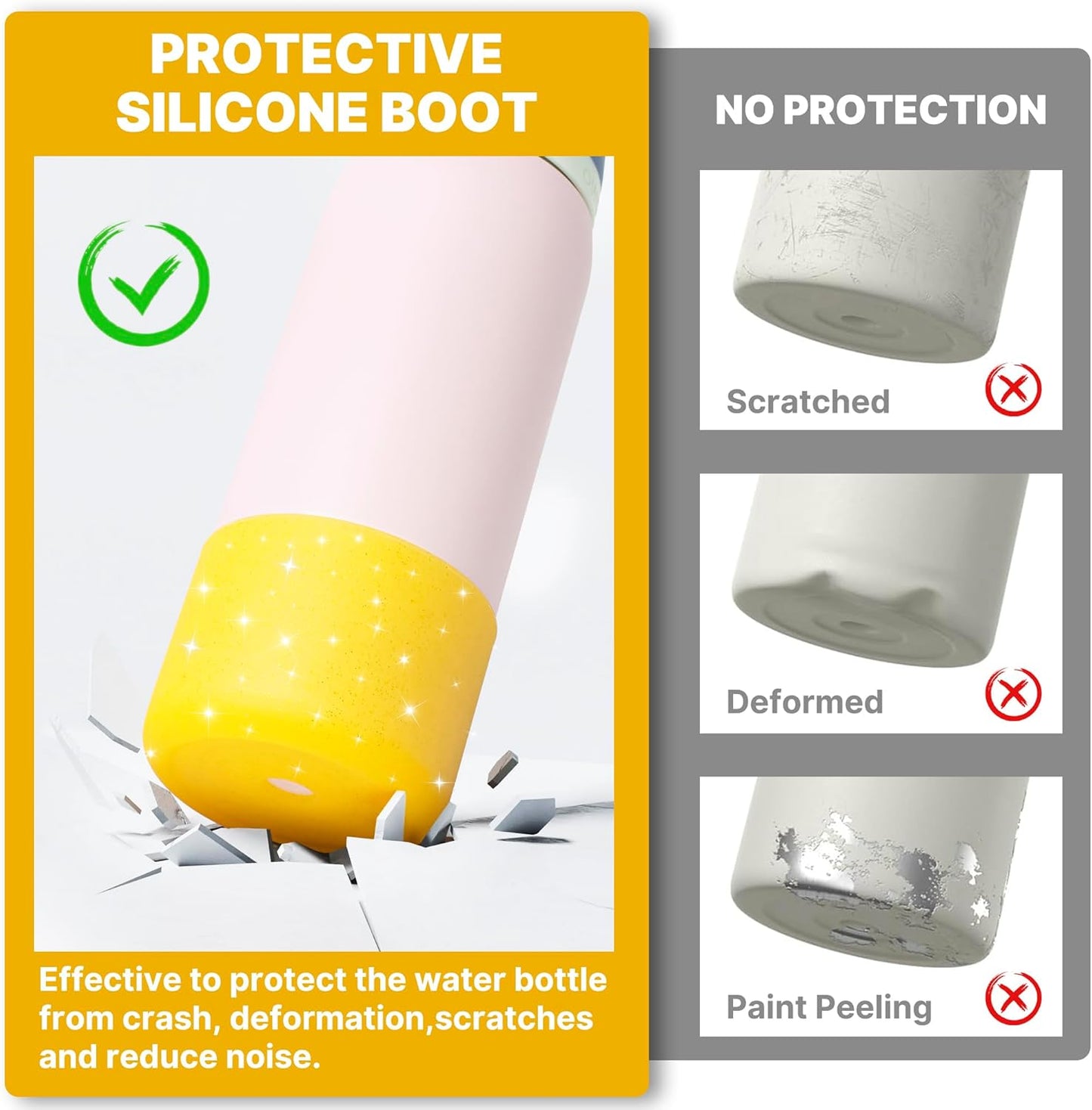 Boot for Owala 24 oz, Anti-Slip Protective Sleeve for Owala Twist & FreeSip & Flip Stainless Steel Water Bottle, Silicone Boot Bottom Base for Owala (Glitter Yellow)