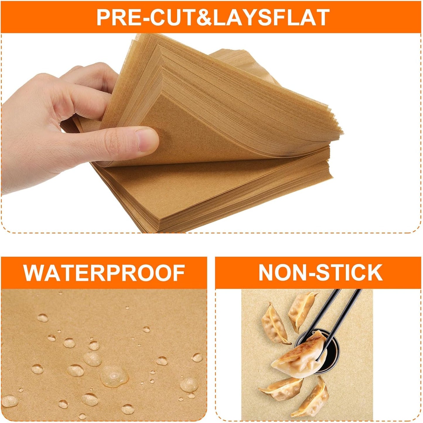 uxcell 200Pcs Air Fryer Parchment Paper, 4-1/2 Inch Square Air Fryer Liner, Non-Stick Steamer Liners for Oven, Microwave, Steaming Basket, Brown