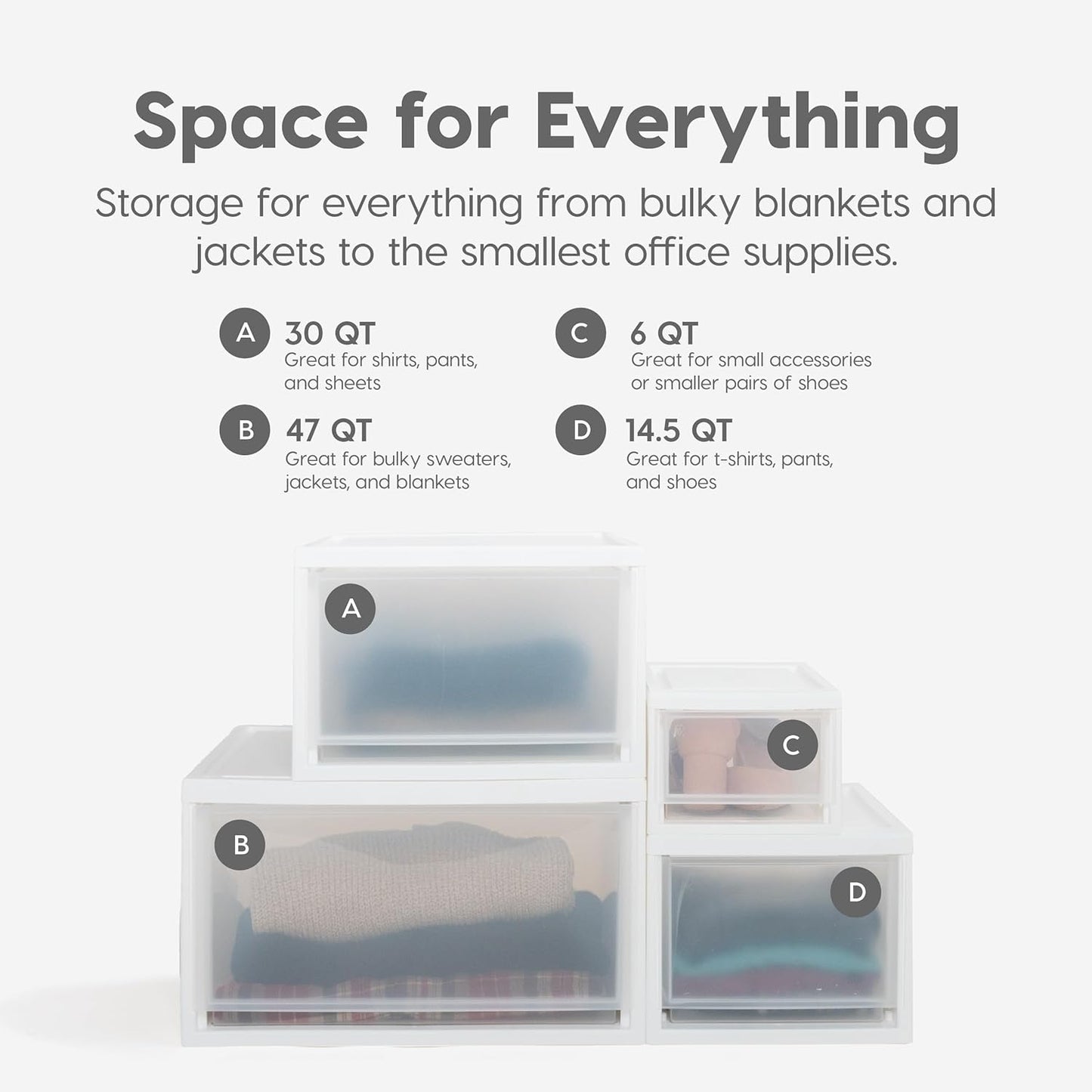 IRIS USA 30 Qt. Plastic Drawer Storage Organizer Stacking Drawers, 2-Pack, Stackable Unit with Sliding Drawer for Clothes Bedroom Kitchen Under Sink Pantry Craft Room Bathroom Dorm Office, White