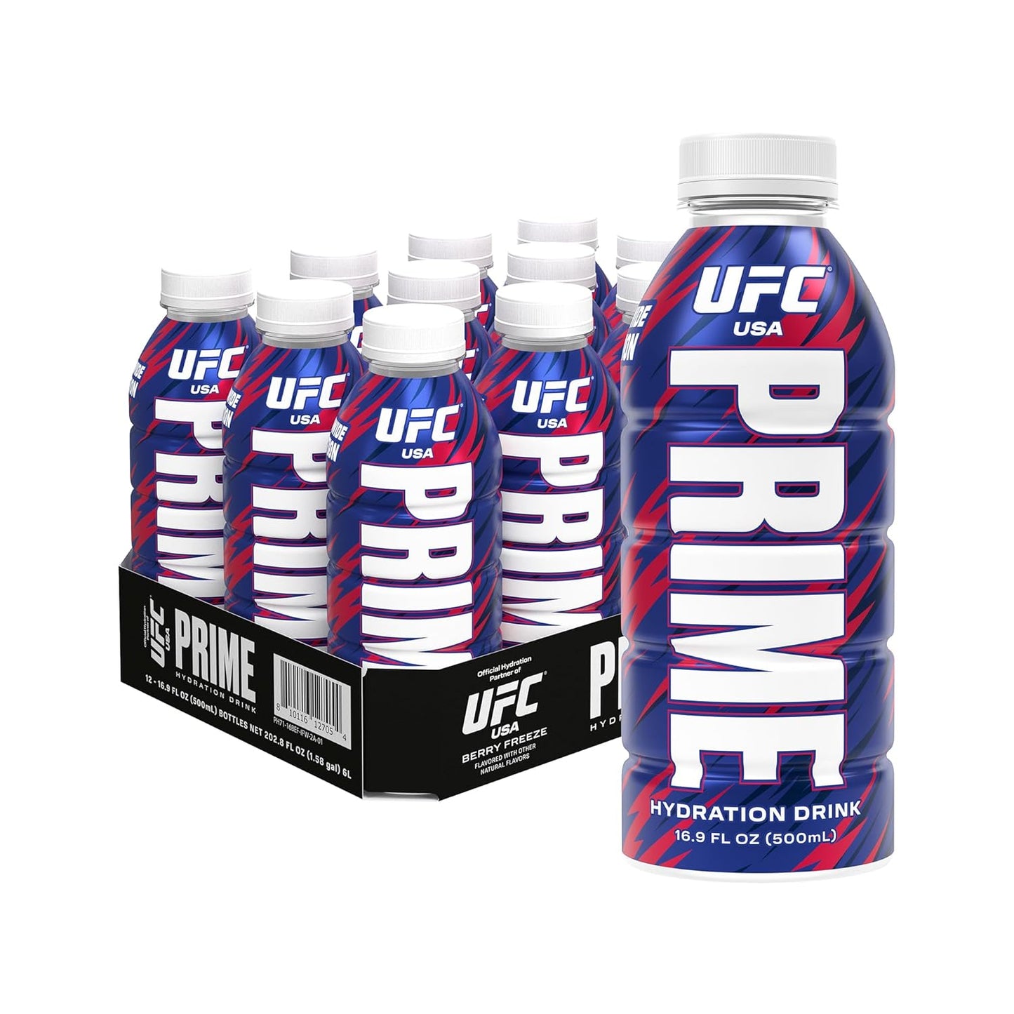 PRIME Hydration UFC, Sports Drinks, Electrolyte Enhanced for Replenishing Fluids, 250mg BCAAs, B Vitamins, Antioxidants, Low Sugar, 16.9 Fl Oz, 12 Pack