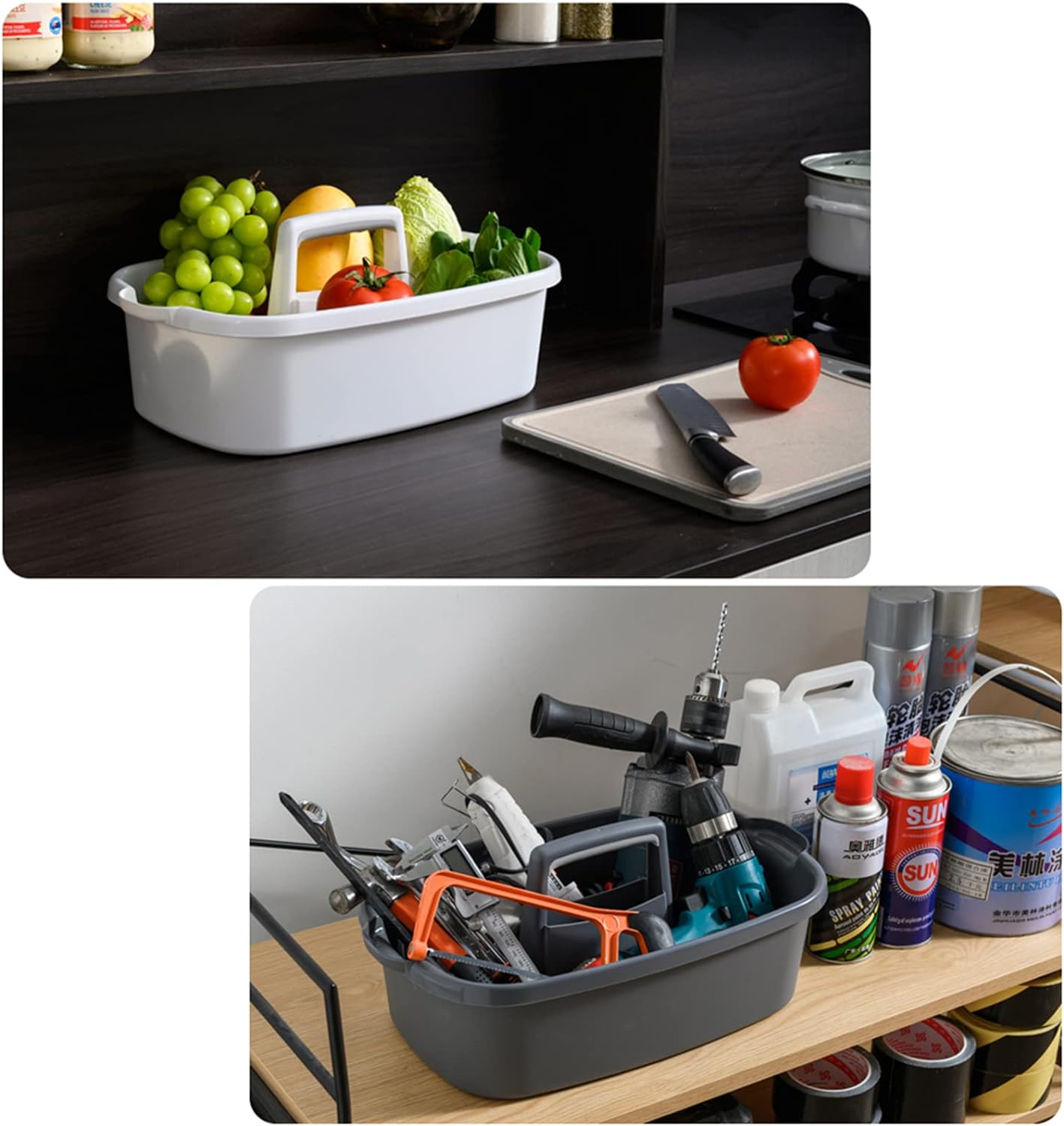 Large Cleaning Supplies Caddy Portable Shower Basket Supply Organizer with Handle Plastic Bucket Tool Storage for Bathroom, Bedroom, Kitchen, College Dorm, Garden, Dark Gray 2 Pack