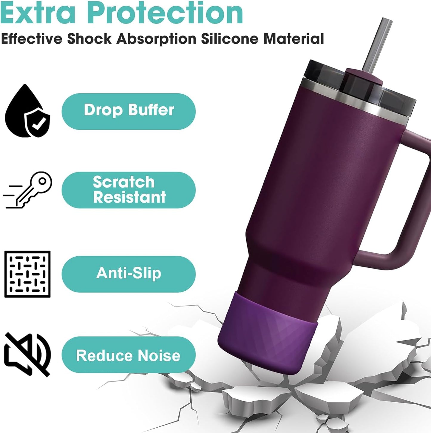 Upgrade 2PCS Protective Silicone Boot Bumper for Stanley Quencher Adventure 40oz 30oz IceFlow 20oz 30oz Tumbler, Water Bottle Bottom Sleeve Cover Accessories for Stanley Mug Cup(Dark Purple)