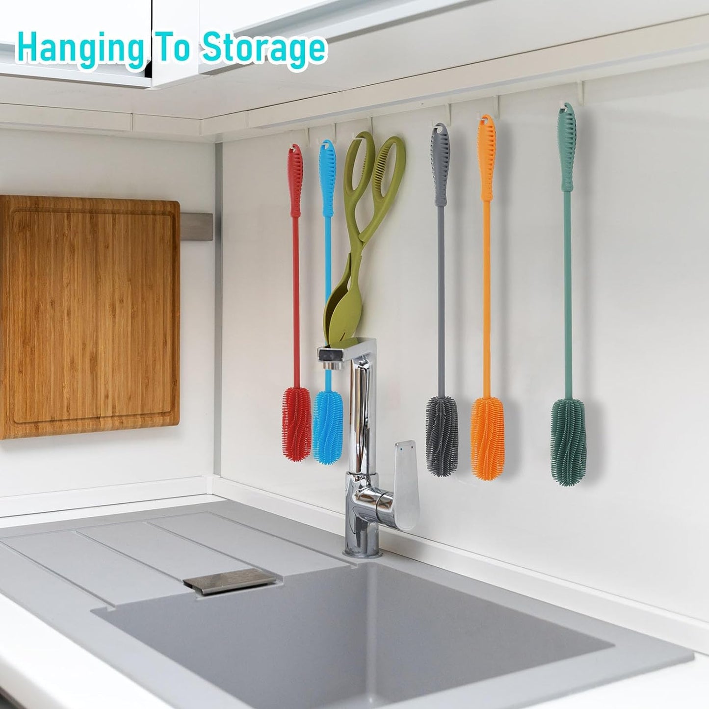 15.7" Silicone Bottle Brush, ddLUCK Water Bottle Cleaner Brush for Stanley, Hydroflasks, Glass, Thermos Sports Bottle, Vase and Glassware, Bottle Brush Cleaner for Small Narrow Neck Containers (Green)