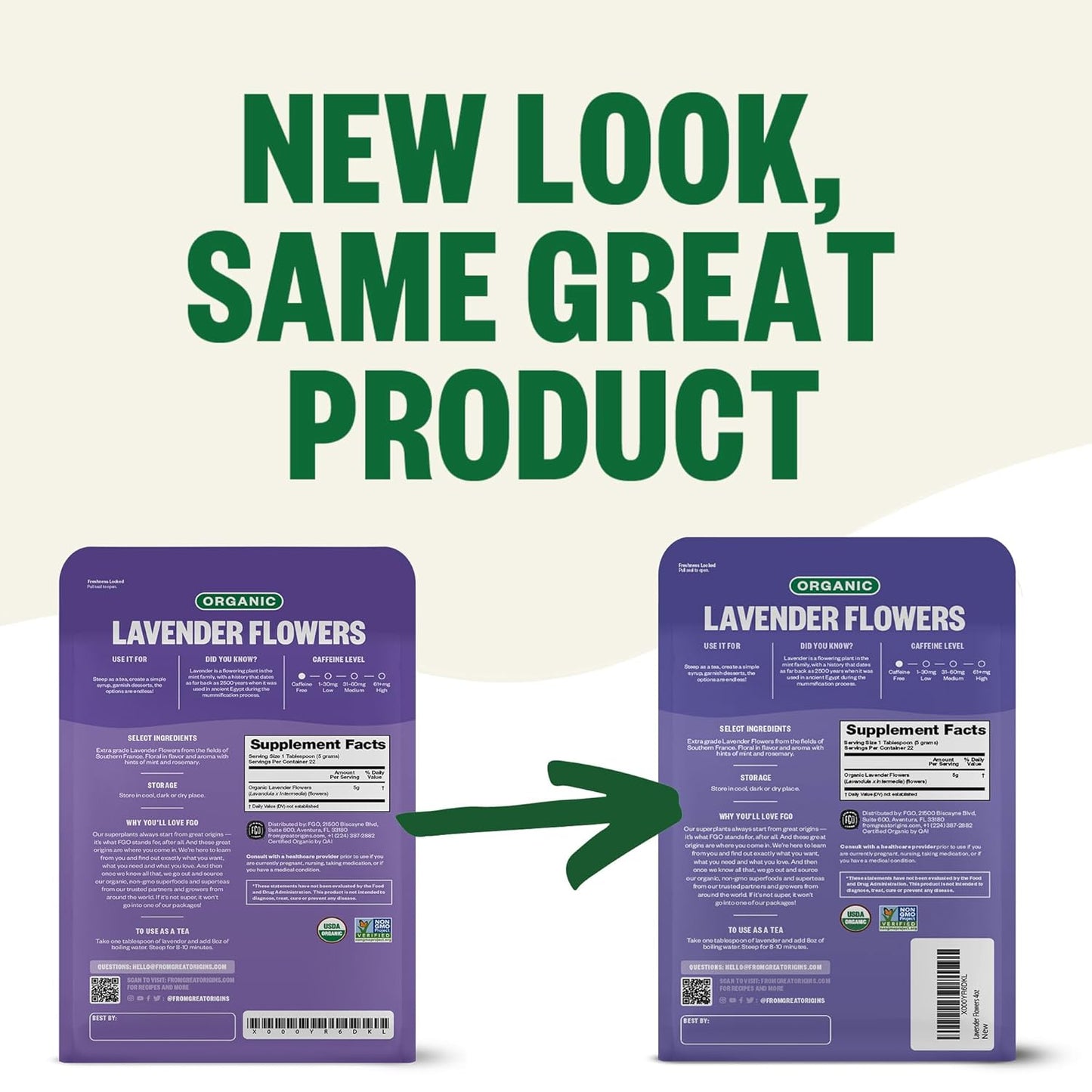 FGO Organic Dried Lavender Flowers, Extra Grade Dried Buds, Imported From France for Culinary or Sachet Bags, 4oz, Packaging May Vary (Pack of 1)