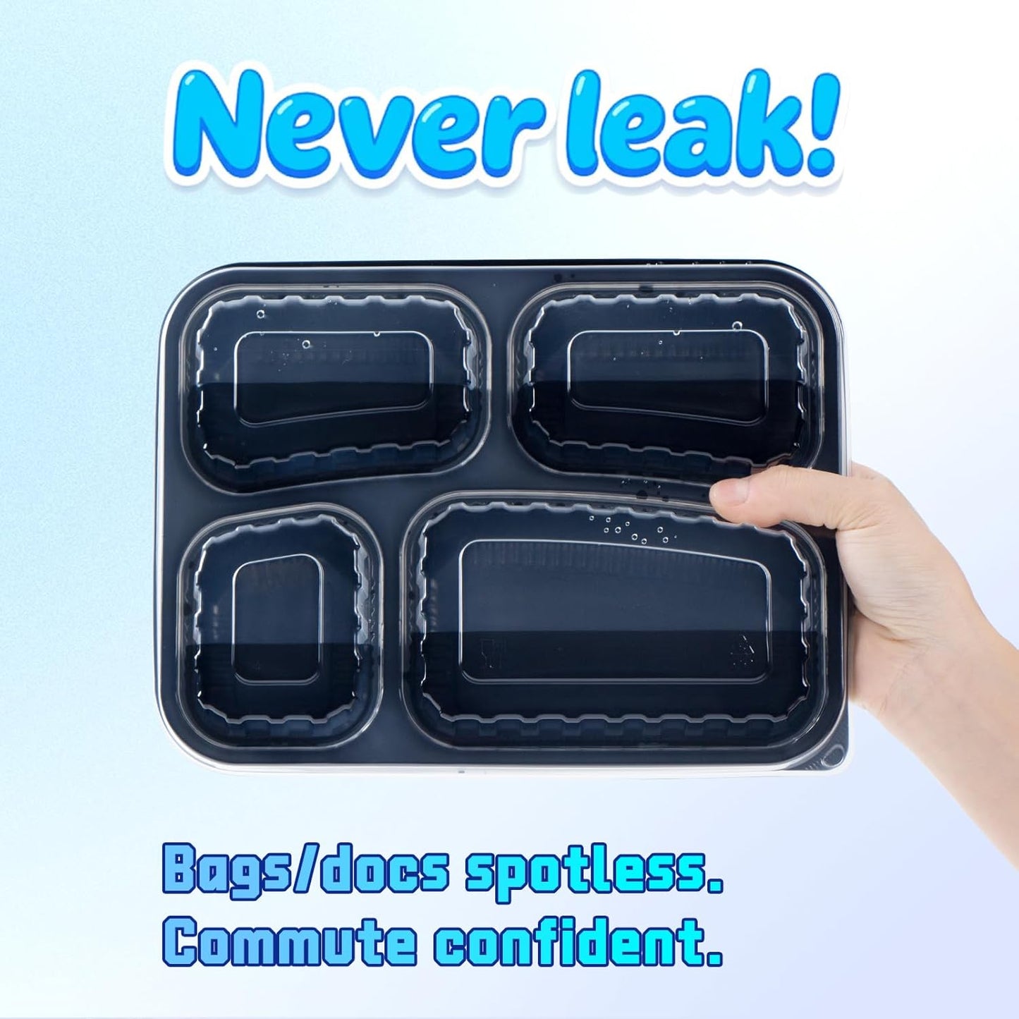 YANGRUI Meal Prep Container with Lid 40 Pack 34 oz - Reusable 4 Compartment Quad Seal Leak Defense Food Containers | BPA Free Flexible PP Plastic | Shrink Wrap Microwave & Dishwasher Safe Takeout Box