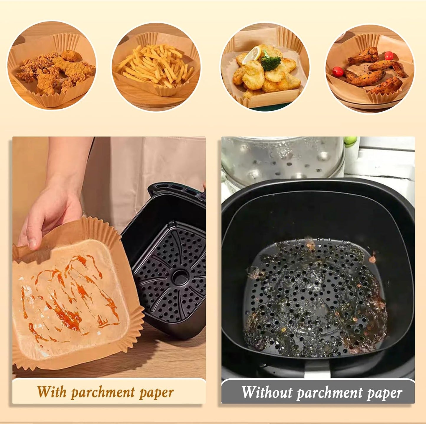Square Air Fryer Liners Disposable, 100pcs Nonstick Parchment Paper Liners Air Fryer Paper Liners For 5-8 Qt AirFryer Baking Roasting Microwave (Square 8Inch)