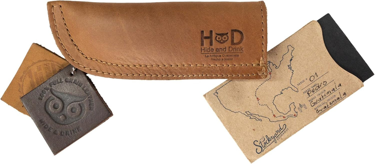 Hide & Drink, Full Grain Leather Hot Handle, Cast Iron Protector, Panhandle Potholder, Double Layered, Double Stitched, Slides On/Off Easily onto Metal Skillet Grips, Handmade, Single Malt Mahogany
