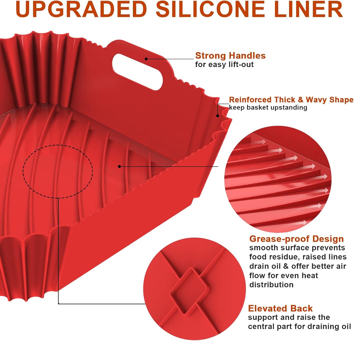 2 Pack Silicone Air Fryer Liners Reusable, 7.1 Inch Airfryer Liners 4-7 QT Square Air Fryer Liners Silicone Pot Oven Liner Baking Tray, Air Fryer Basket Mat Silicone Bowl Air Fryer Accessories