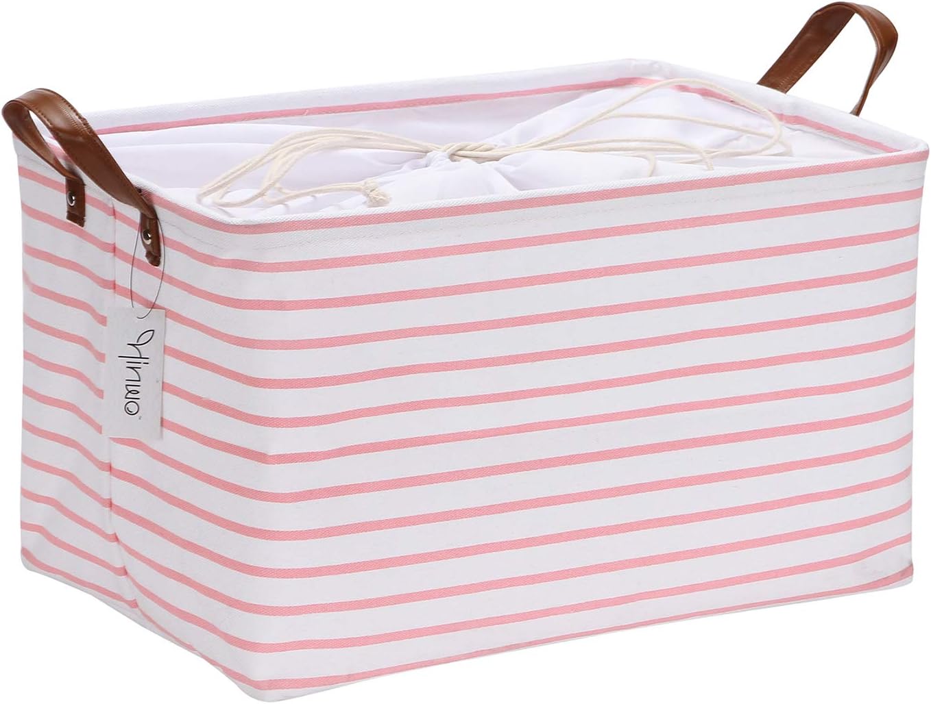 Hinwo 31L Large Storage Bins, Closet Organizers and Storage, Shelf Baskets, Foldable Clothes Storage Baskets with Handles, Containers for Clothing, Blanket, Towels, Toys, Bedding (Pink Stripe)