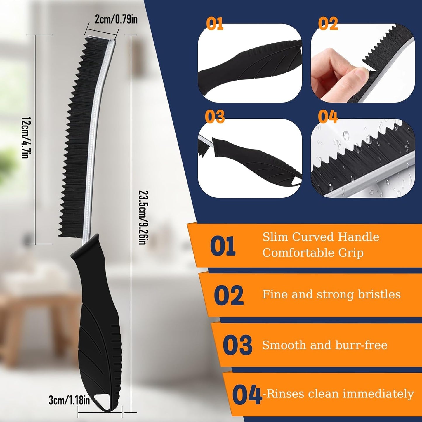 3Pcs Crevice Cleaning Brush Tool Grout Brush Cleaning Supplies, Home Essentials Bathroom Multifunctional Gap Scrub Hard Bristle Brushes for Household Use (Black Cleaning Brush-C)