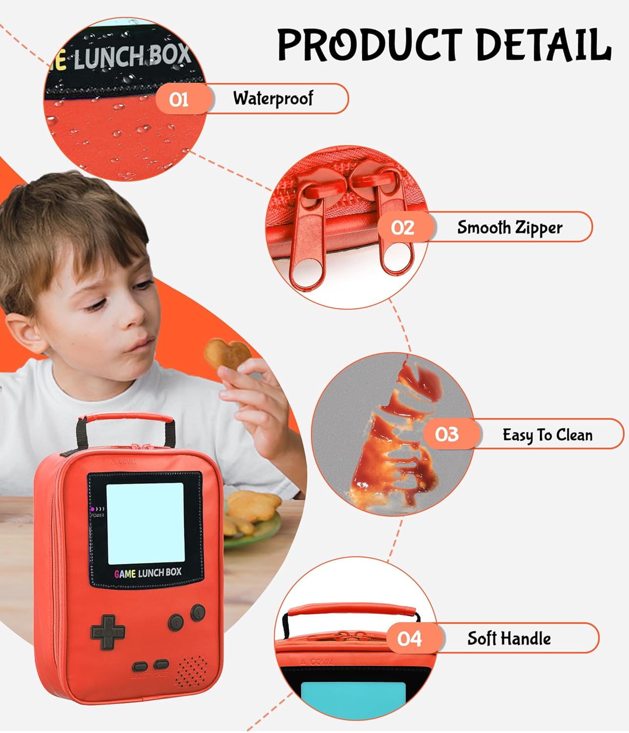 Boy Lunch Box,Kids Lunch Bag Insulated Leather Game Lunch Box for School Thermal Meal Cooler Lunch Boxes for Boy Girl Kid Toddler Teen