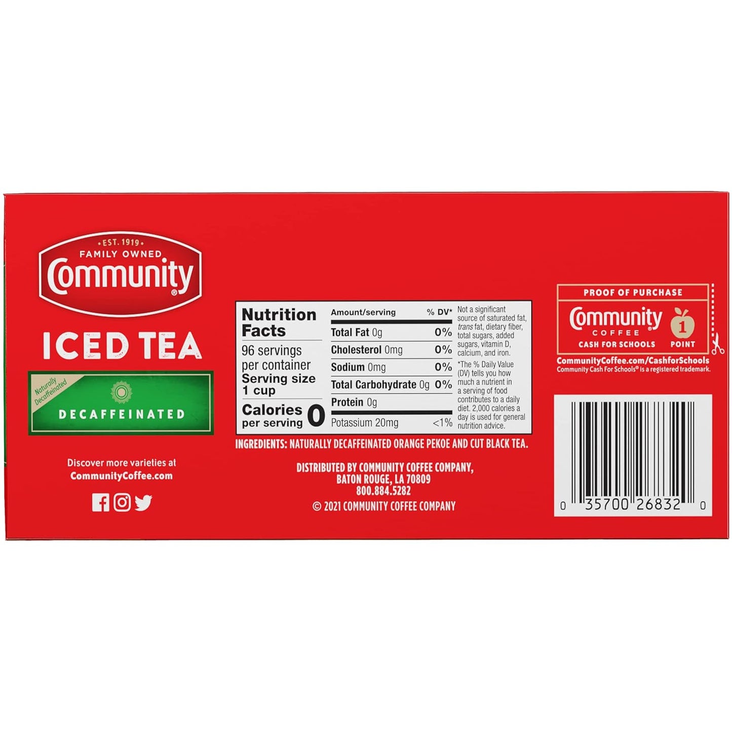 Community Coffee Decaf Tea, 24 Family Size Tea Bags (Pack of 12)