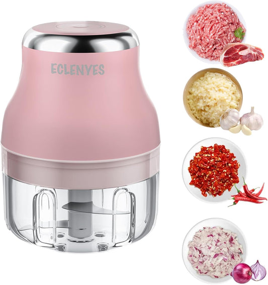 Vegetable Chopper, 100ML Electric Garlic Chopper, Rechargeable Mini Blender, Powerful Small Food Processor, Blender to Vegetable, Wireless Food Cutter for Ginger, Chili, Fruit, Meat, etc（Pink）