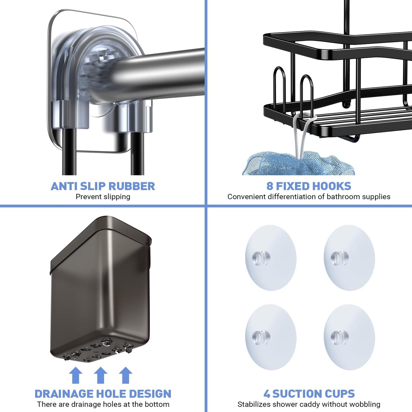 Hanging Shower Caddy Bathroom Organizer: Rustproof Shower Shelf Racks Over Shower Head - No Drilling Inside Bath Shower Rack Shelves Over Showerhead for Shampoo with Soap Holder Black
