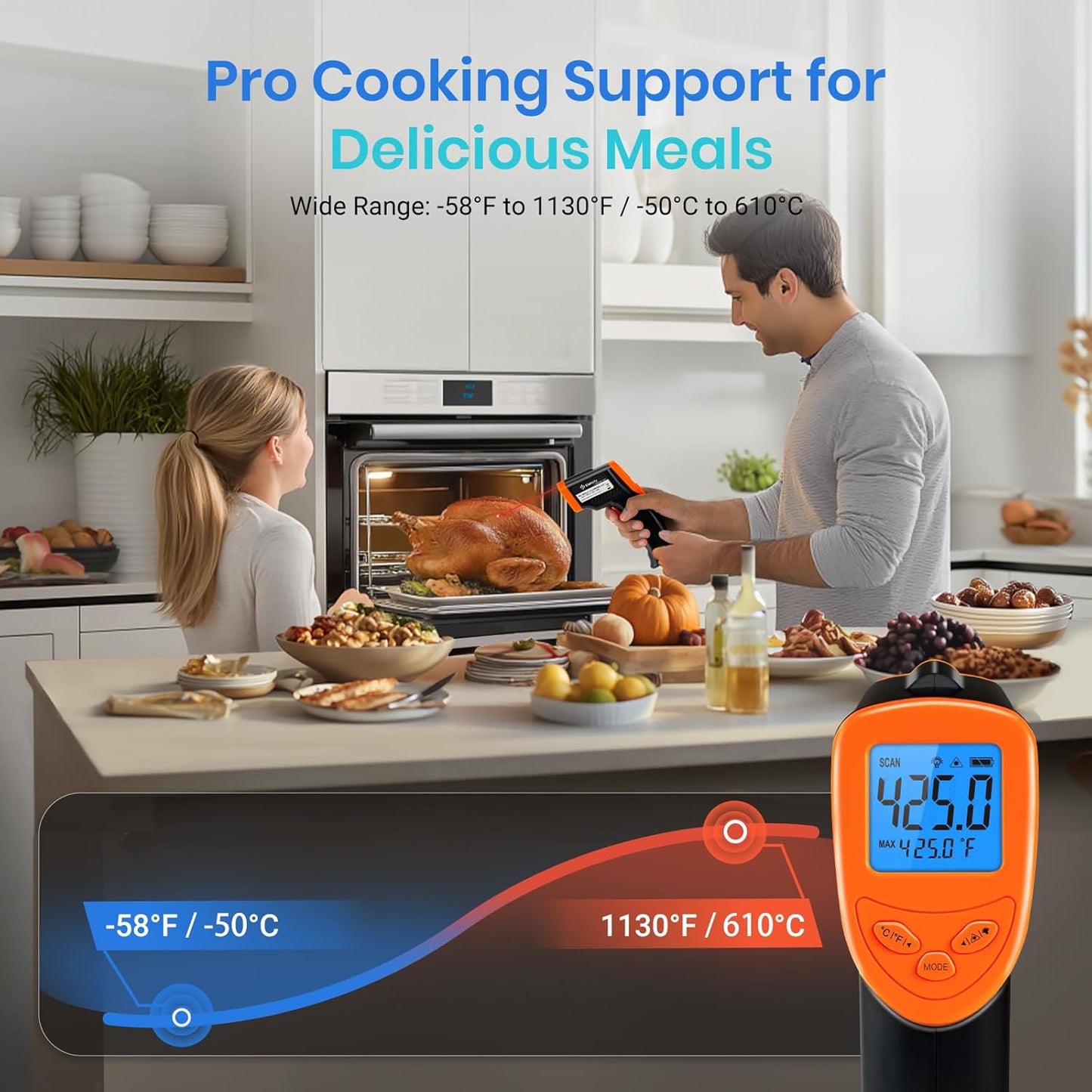 Etekcity Infrared Thermometer 1080, Heat Temperature Temp Gun for Cooking, Laser IR Surface Tool for Pizza Oven, Meat, Griddle, Grill, HVAC, Engine, Accessories, -58°F to 1130°F, Orange