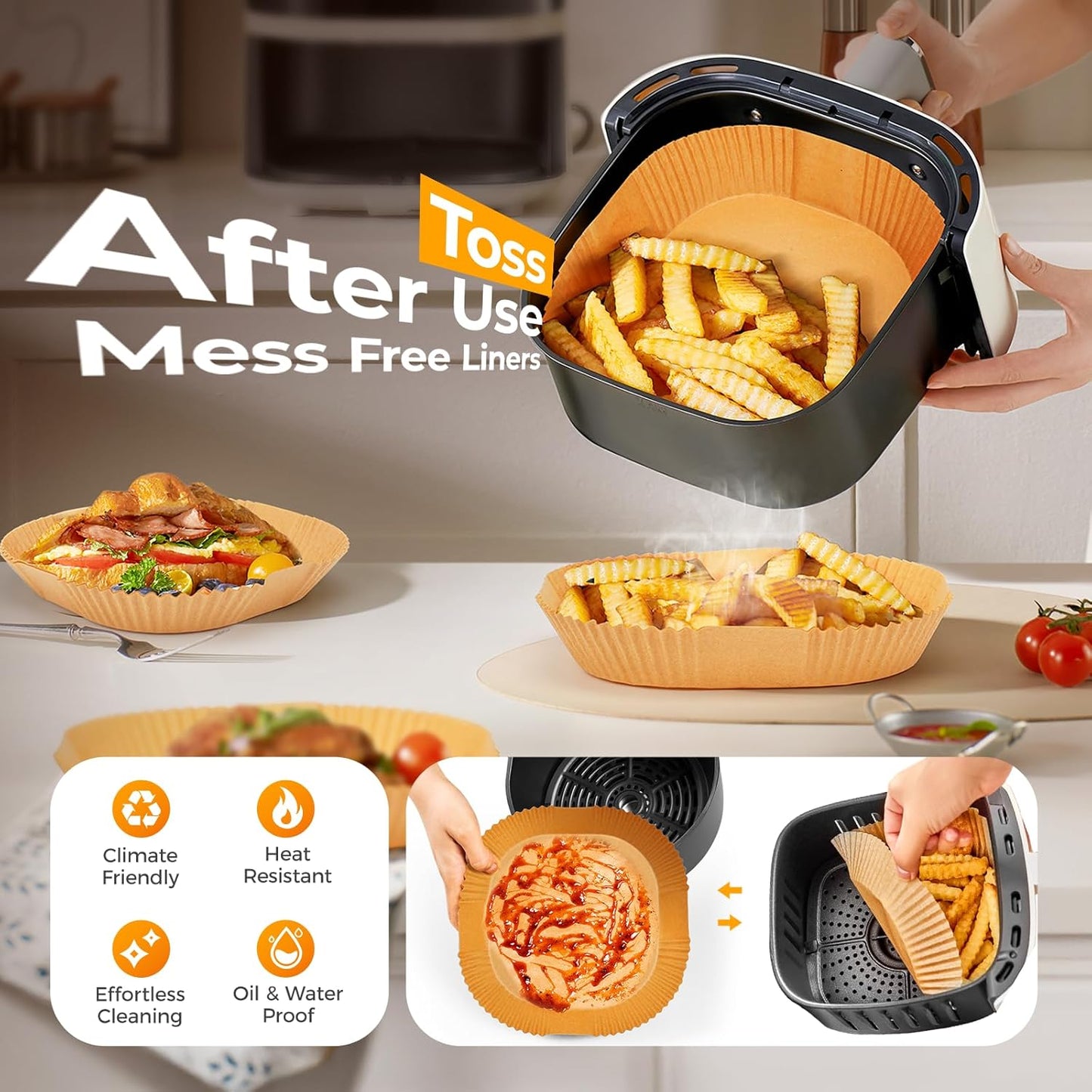 1000 Pcs Air Fryer Paper Liners, 8" Square Air Fryer Liners Disposable, Heavy-Duty Parchment Paper for 5-8 qt Airfryer Basket, Non-Stick & Grease-Proof Baking Liner for Oven Pan