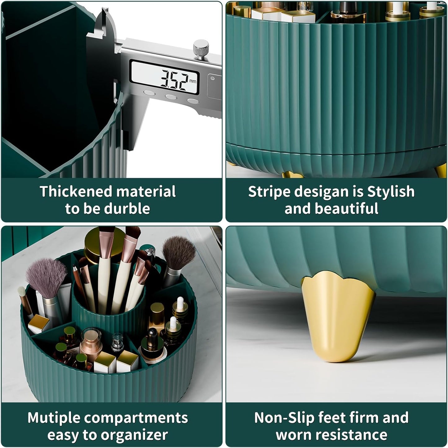 360° Rotate Makeup Brush Holder Organizer, Makeup Organizers Countertop, Makeup organization and Skincare Storage for Vanity, Desktop, Bathroom (Green)