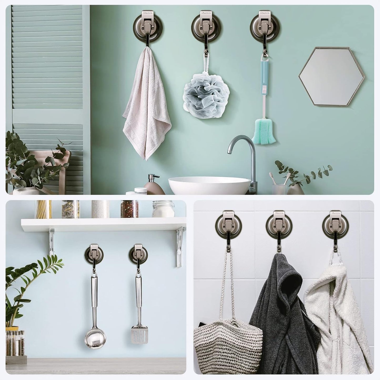 Heavy Duty Vacuum Suction Cup Hooks (2Pack) for Shower,Glass Window,Kitchen&Bathroom&Restroom Organization，Green Bronze.