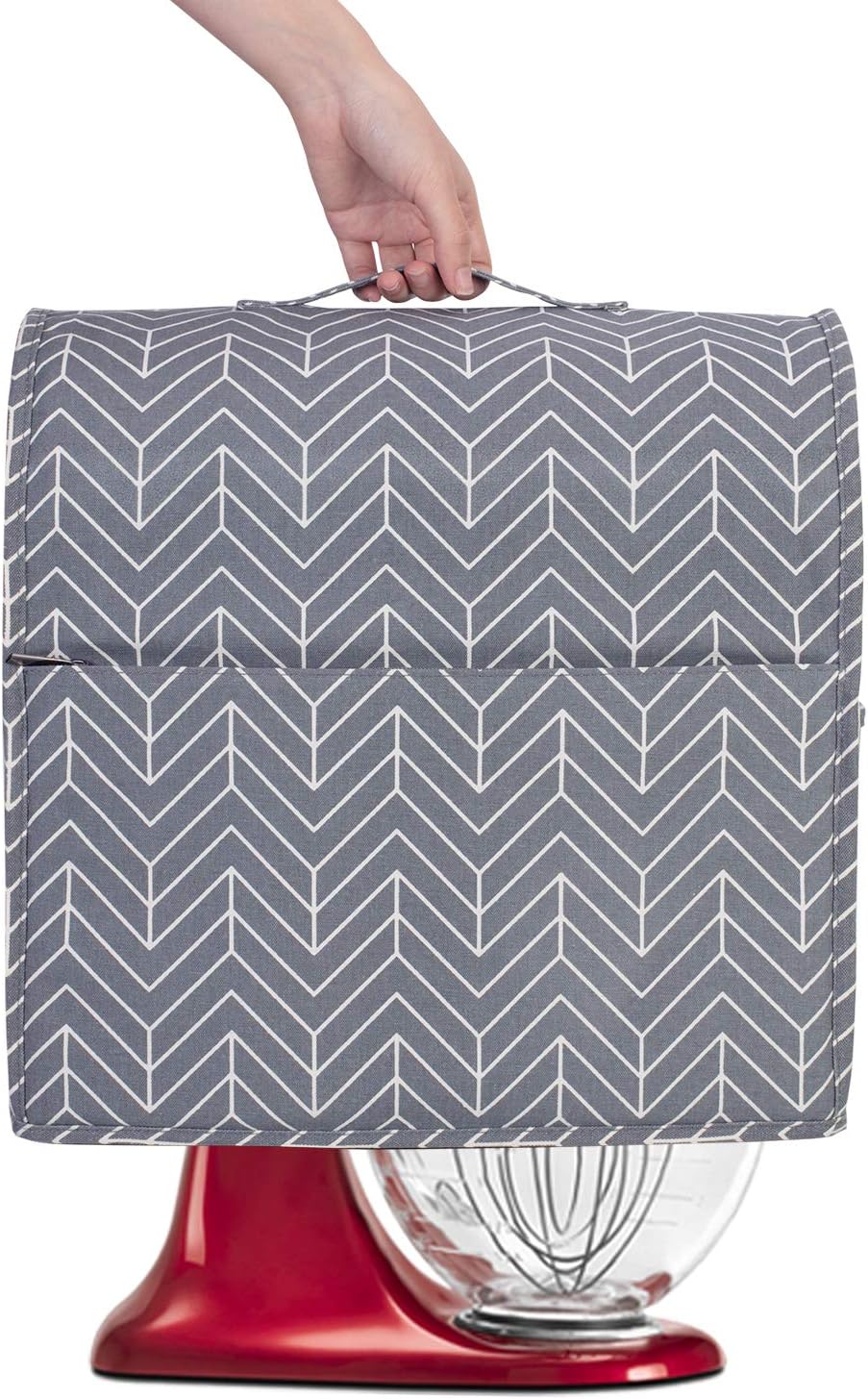 Yarwo Dust Cover for 4.5 qt and All 5 qt Stand Mixer, Protective Stand Mixer Cover with Top Handle and Pockets for Extra Accessories, chevron