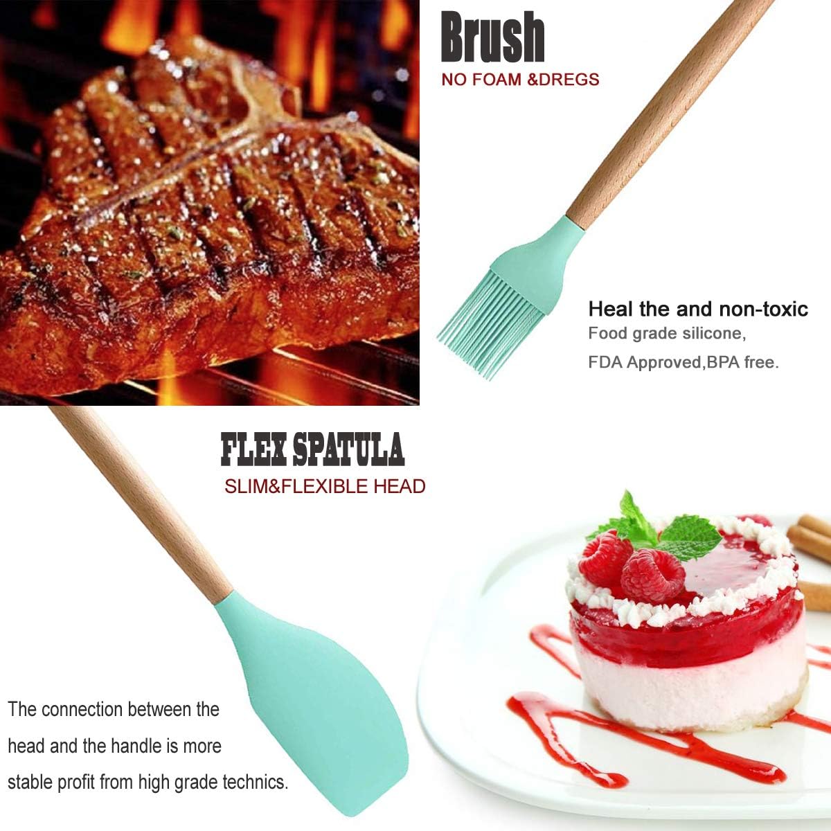 Kitchen Cooking Utensils Set, 27 pcs Non-stick Silicone Cooking Kitchen Utensils Spatula Set with Holder, Wooden Handle Heat Resistant Silicone Kitchen Gadgets Utensil Set