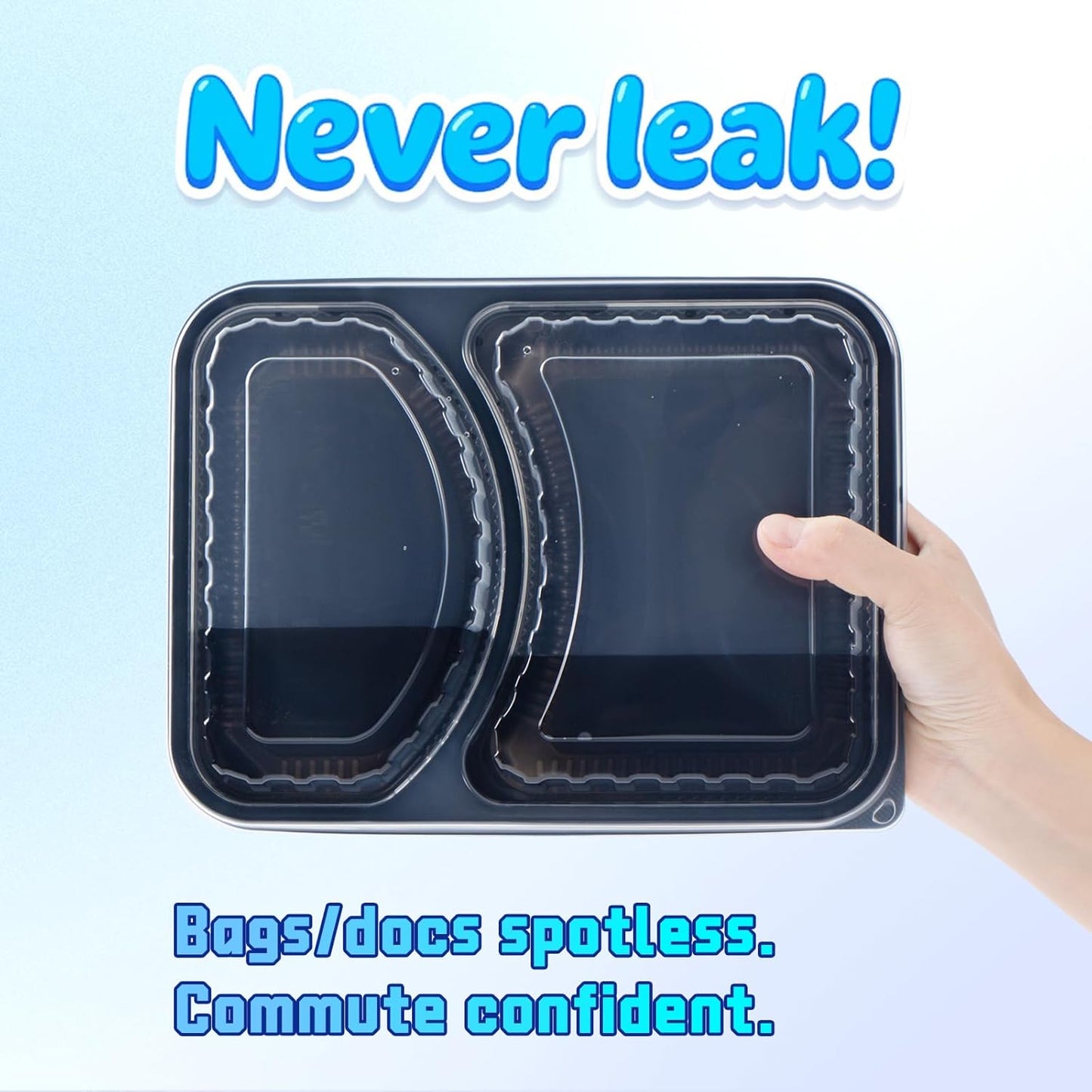 YANGRUI Takeout Containers with Lid 40 Pack 41 oz - Shrink Wrap 2 Compartment Leakproof | Reusable BPA Free Flexible Pure PP Plastic Food Container | Microwave & Dishwasher Safe Restaurant Lunch Boxes