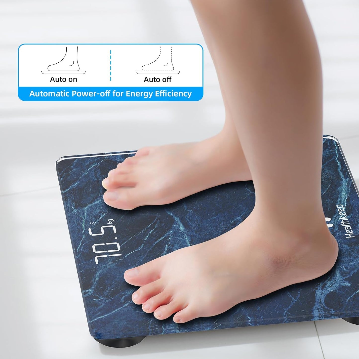 Healthkeep High Precision Digital Bathroom Scale with Step-On Technology LED Display Slim Design Max 180kg/400lb Marble Blue