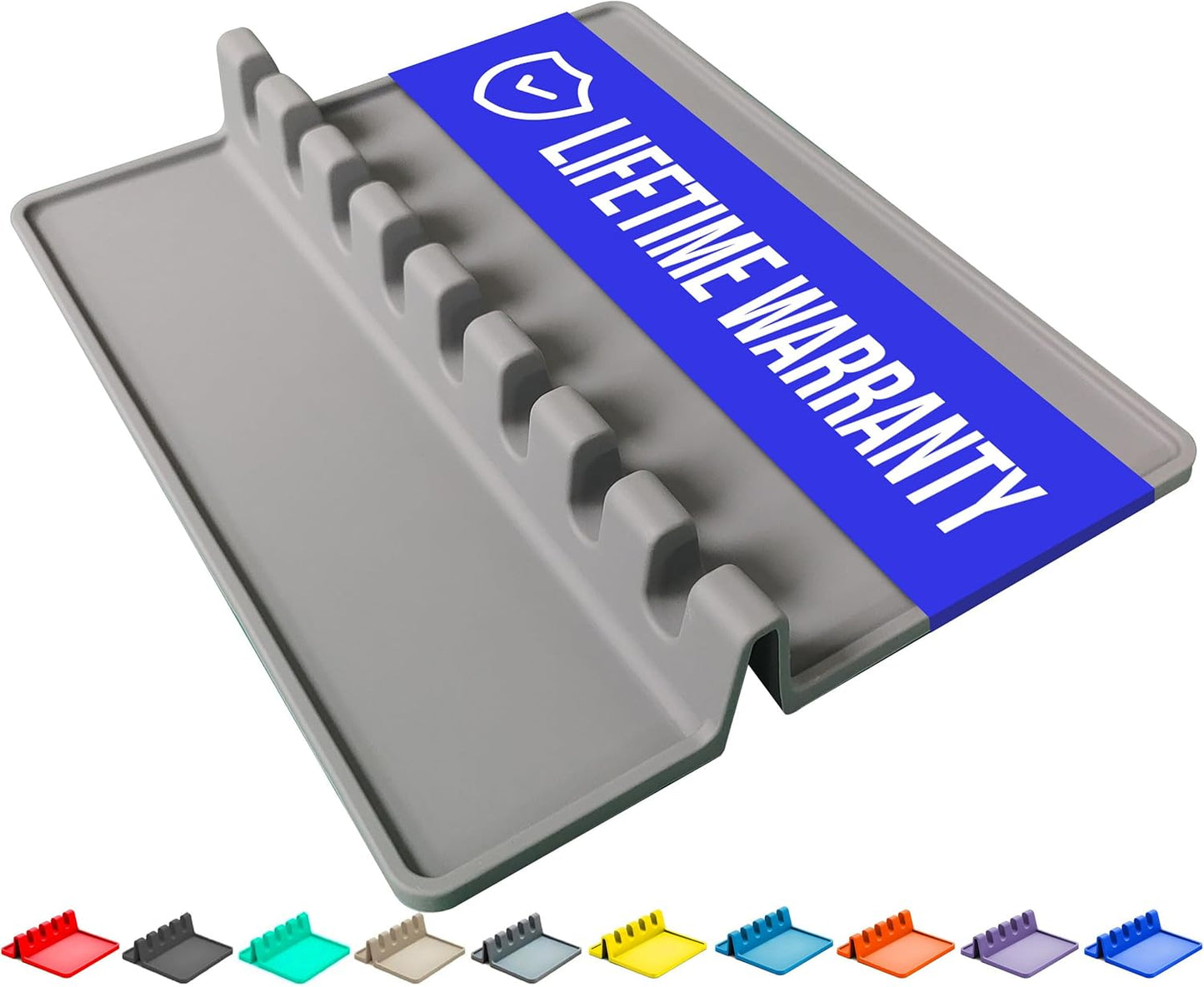 Gray Silicone Spoon Rest for Stove Top with Drip Pad (1 Pack) - Extra Large Heat-Resistant, BPA-Free Utensil Rest for Kitchen Counter - Utensil Holder for Spatulas, Tongs, Ladles and Kitchen Gadgets