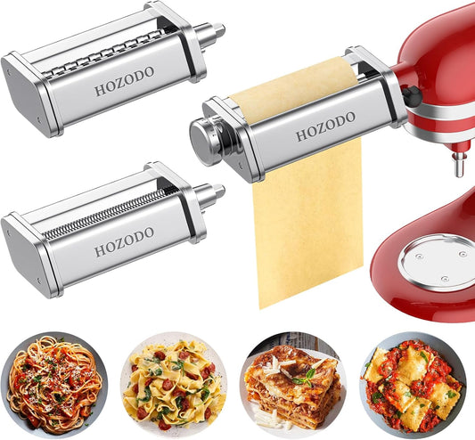 Pasta Attachment for KitchenAid Mixer, Includes Pasta Sheet Roller, Spaghetti Fettuccine Cutter, 3Pcs for Pasta Attachment by HOZODO