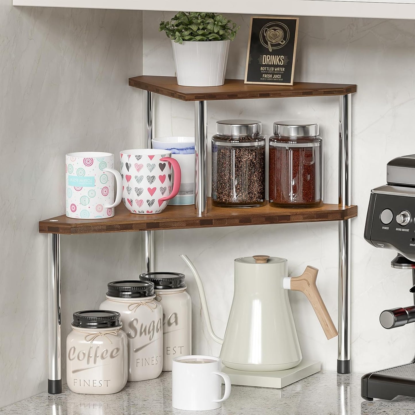 Weenson Bathroom Organizer Countertop, Bathroom Sink Organizer for Toiletries, Makeup, Skincare, Bamboo 2-Tier Kitchen Countertop Organizer for Spice Salt (Brwon)