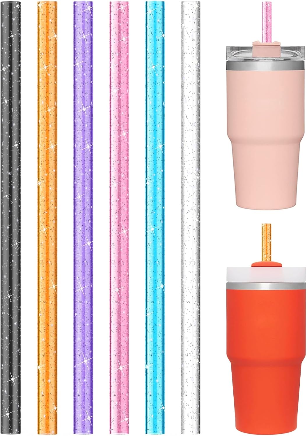 Aillwith 6 PCS Replacement Straws for Stanley Cup 14oz 20oz Tumbler, Reusable Color Drinking Straws with Cleaning Brush for Stanley Cup Accessorie，BPA Free, Dishwasher Safe