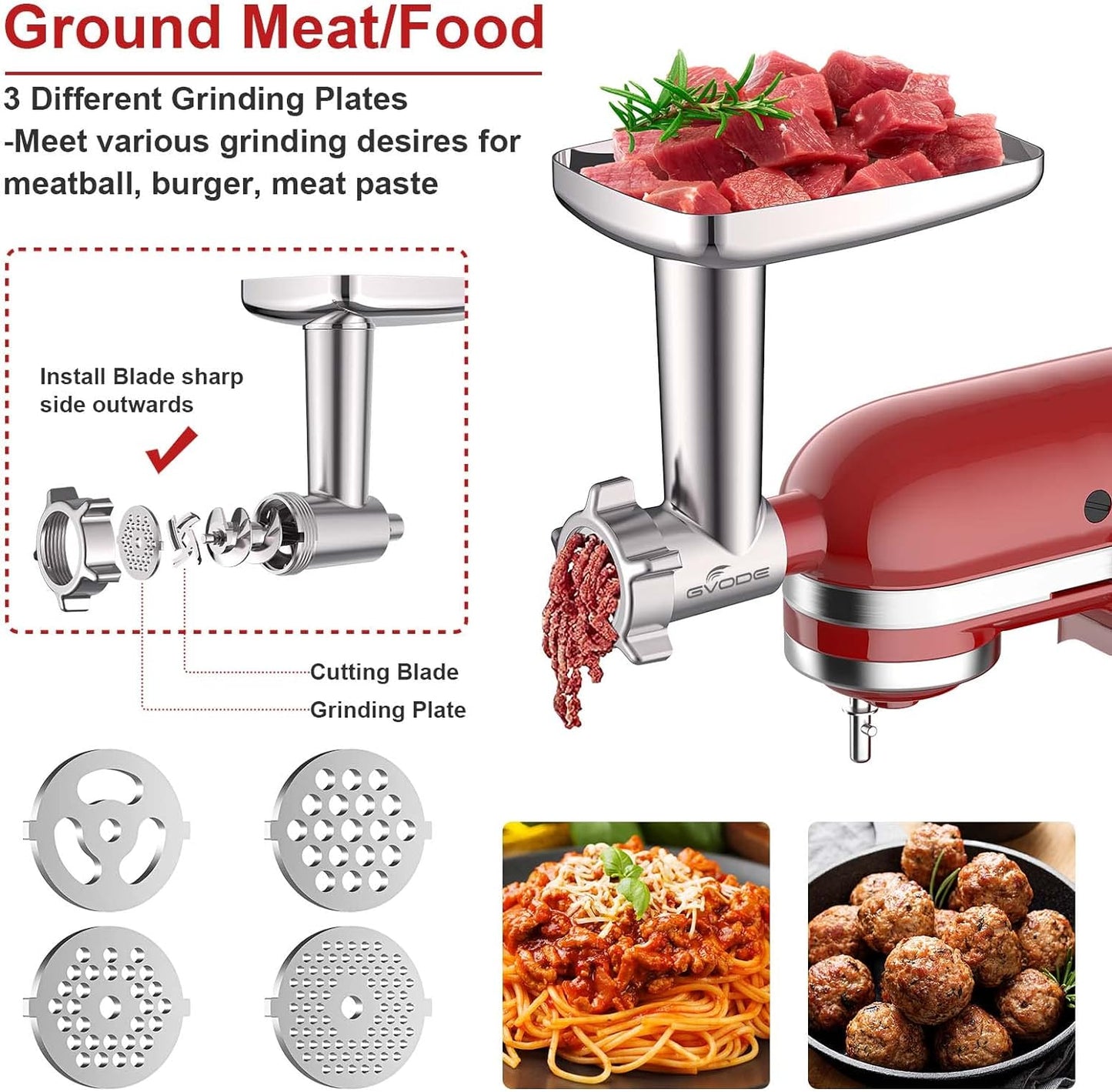 Meat Grinder and Cheese Grater Attachment for KitchenAid Stand Mixer, Slicer Shredder & Meat Grinder with Sausage Stuffer, 2 Pcs for KitchenAid Accessories and Attachments