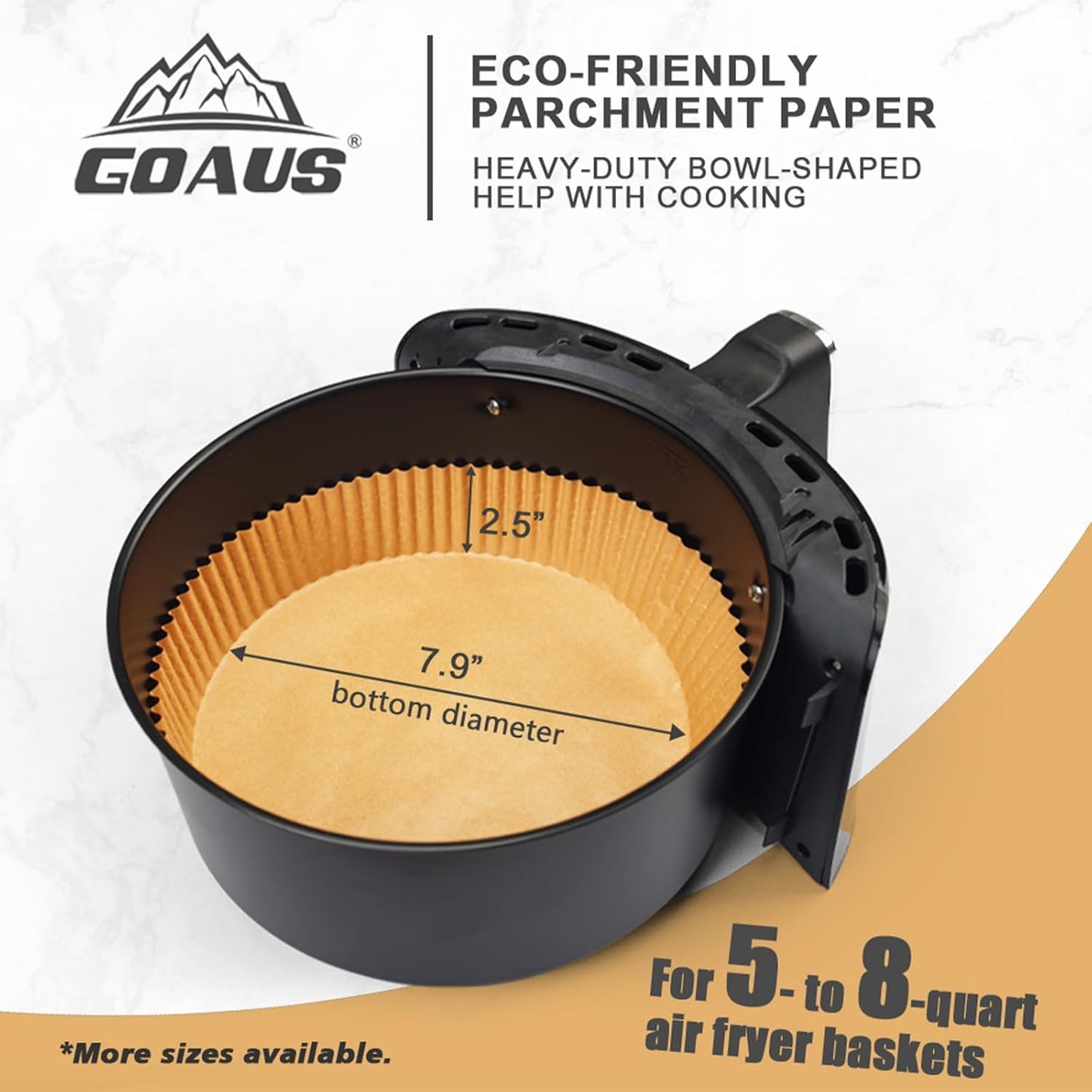 GOAUS Air Fryer 150 Pcs Round Paper Liners Disposable Large for 5 to 8 Qt Basket, 7.9 inch Unbleached Non-stick Oil-proof Parchment Paper