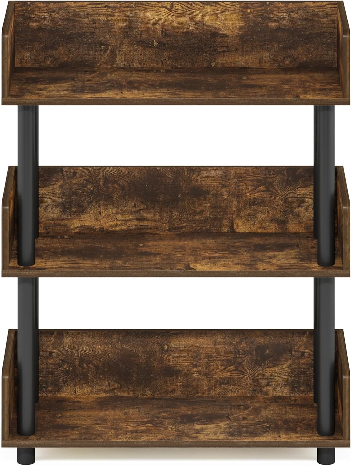 Furinno TURN-N-TUBE 3-Tier Display Shelf, Storage Shelves, Book Shelf, Open Shelves with Rounded Corner Top Edges, for Organization and Storage, Living Room, Home Office, Amber Pine