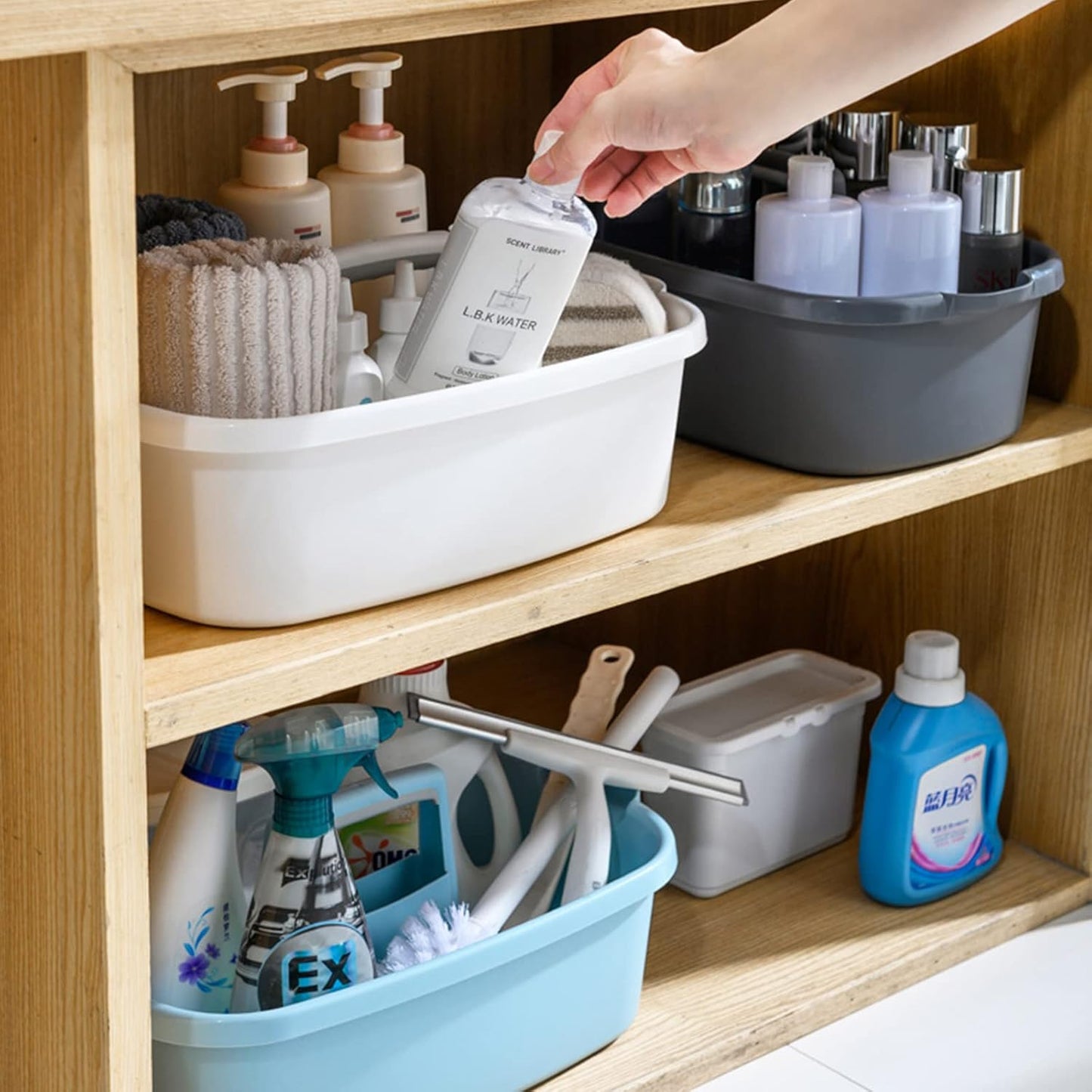 Large Cleaning Supplies Caddy Portable Shower Basket Supply Organizer with Handle Plastic Bucket Tool Storage for Bathroom, Bedroom, Kitchen, College Dorm, Garden, White