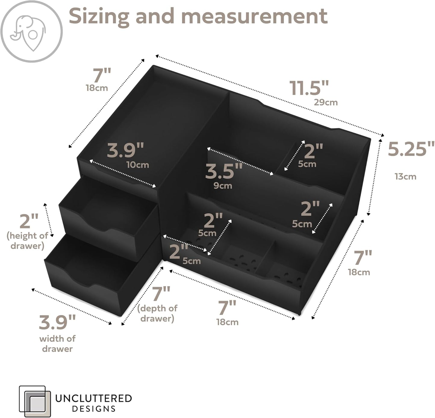 Uncluttered Designs Large Black Vanity Organizer - Countertop Mens Organizer With Drawers for Cologne, Deodorant, Beard, Shaving Lotion, Perfume & Skincare - Perfect for Bathroom & Bedroom Storage