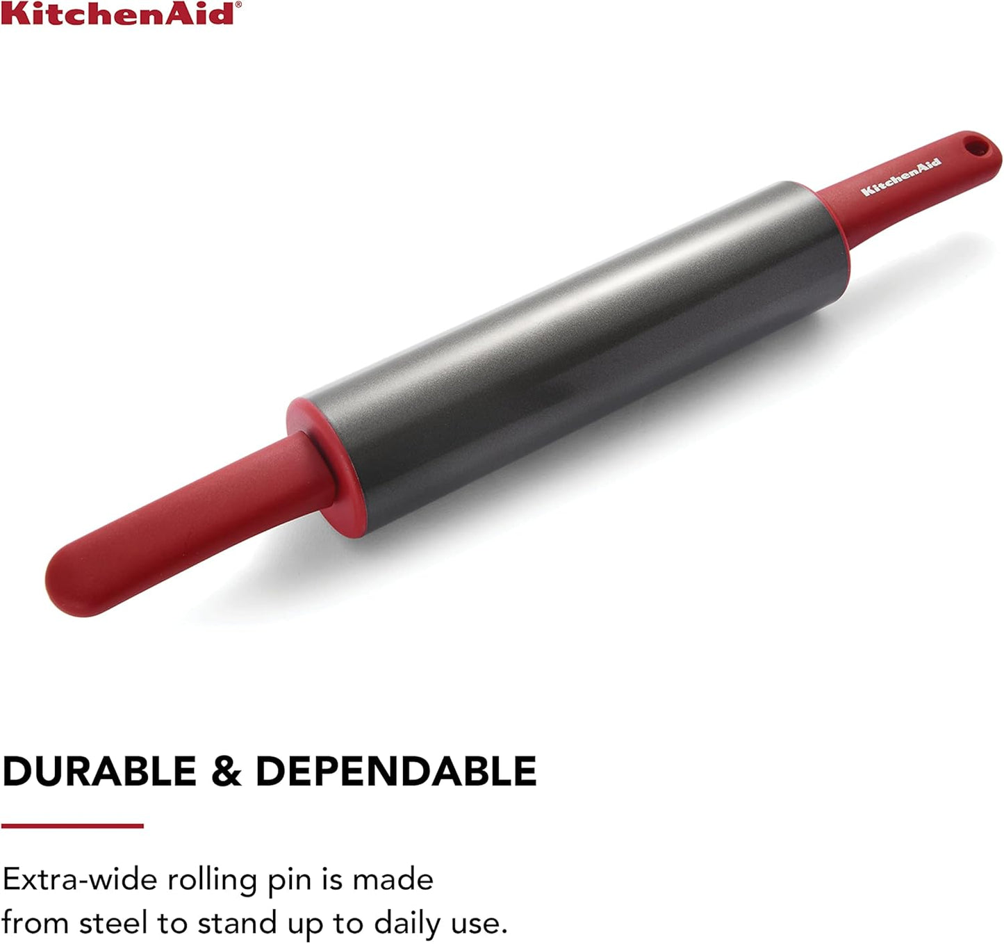 KitchenAid Gourmet Rolling Pin, 2.5 x 2.5 x 22 Inch, Red