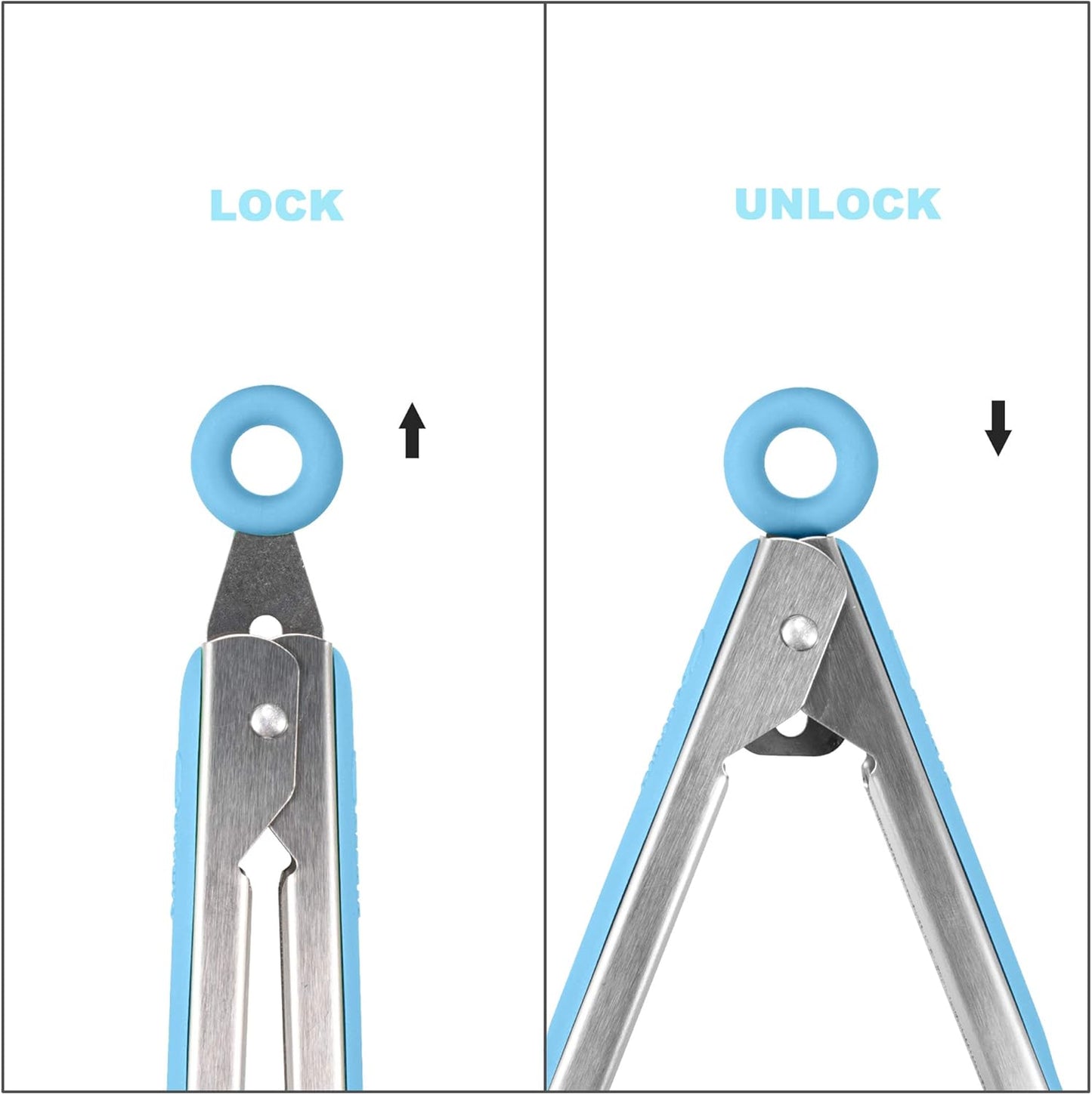 Premium 304 Stainless Steel Barbecue Turners, Heavy Duty Non-Stick BBQ Cooking Kitchen Tongs, 9" and 12" Blue