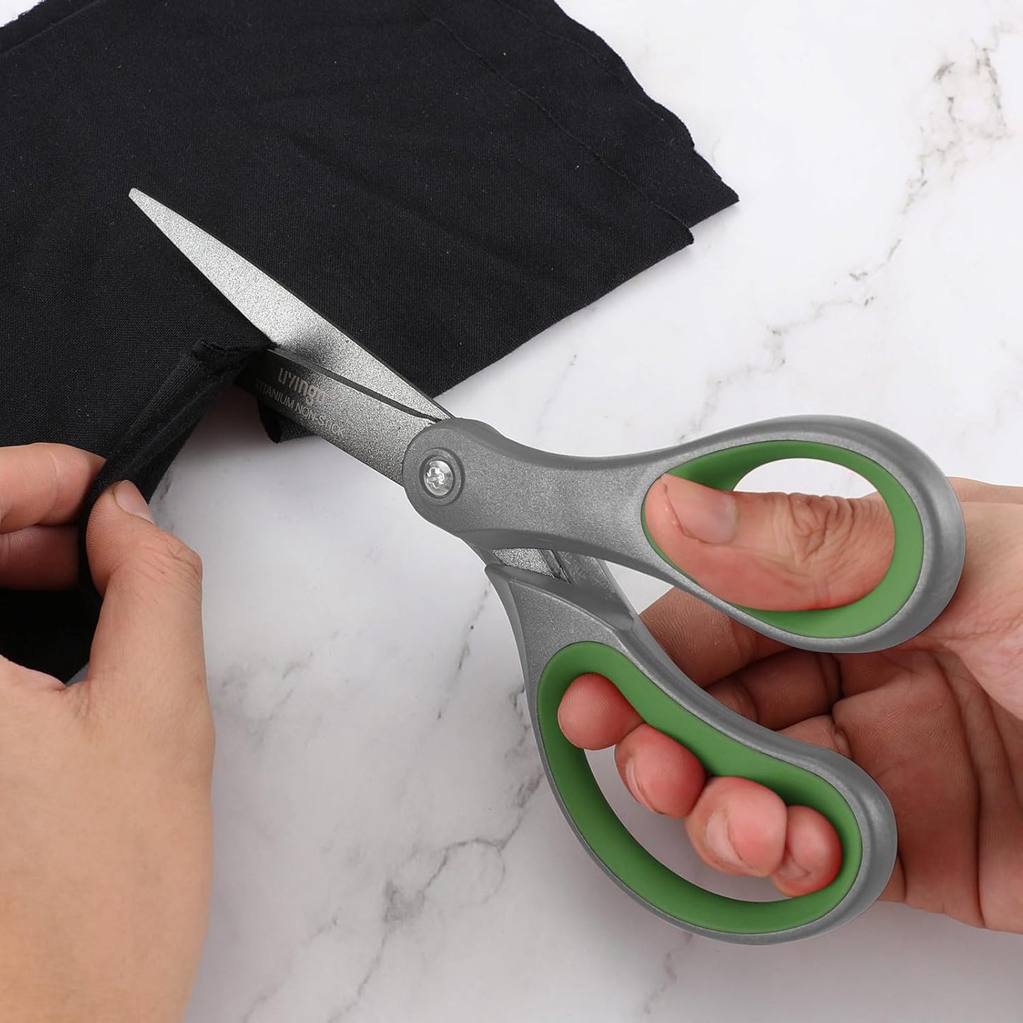 LIVINGO Sharp Scissors All Purpose - 2 Pack 8 Inch Titanium Coated Non Stick Steel Shears Heavy Duty for Office Home School Sewing Crafting Cutting Paper Fabric, Comfortable Grip (Gray & Green)