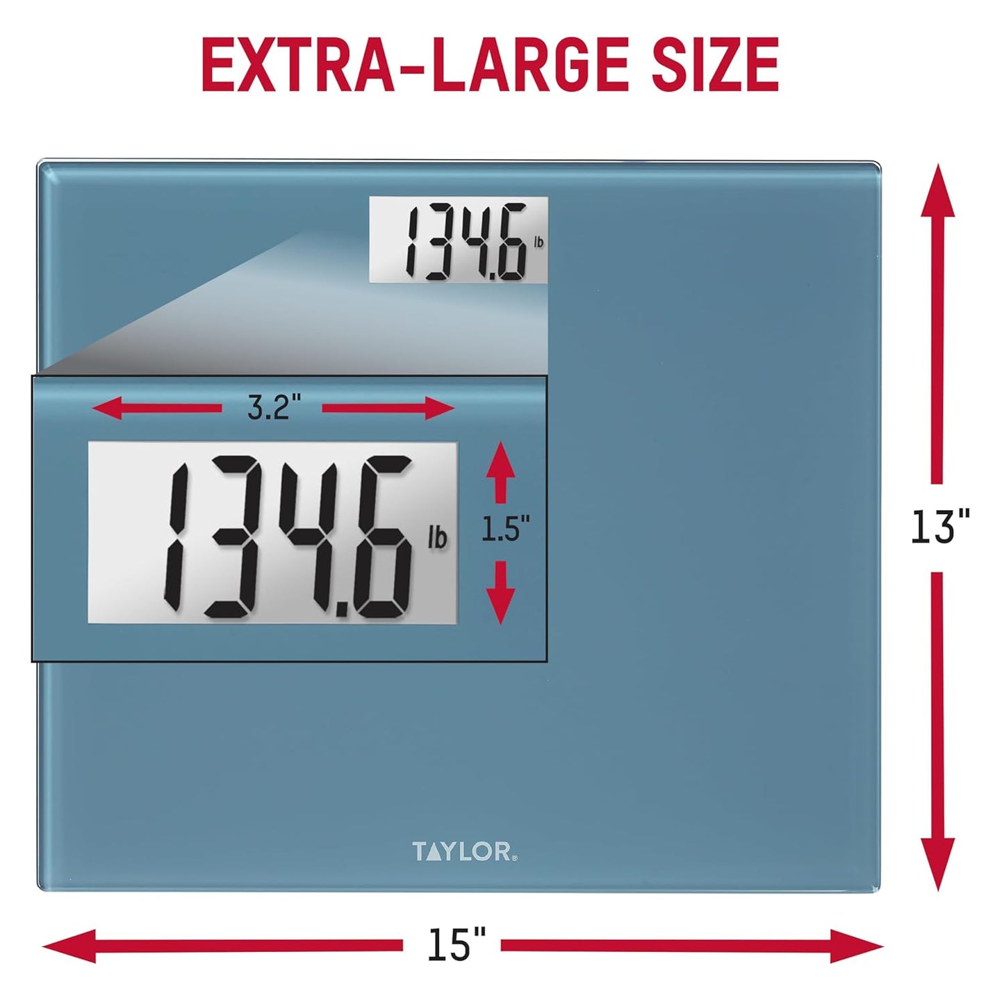 Taylor Digital Extra-Wide Extra High 500lb Capacity Bathroom Scale for Body Weight, Accurate High Precision and Ultra Wide Platform, Digital Weighing Machine for People, Easy-to-Read, Slate Blue