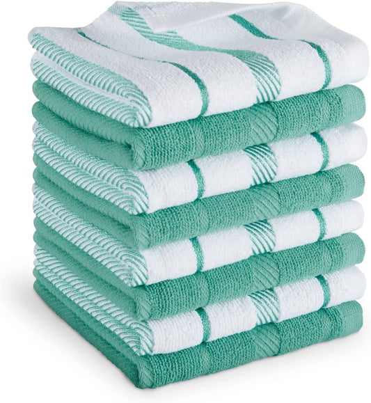 KitchenAid Albany Dishcloth 8 Pack Set, Aqua Sky/White, 12"x12"