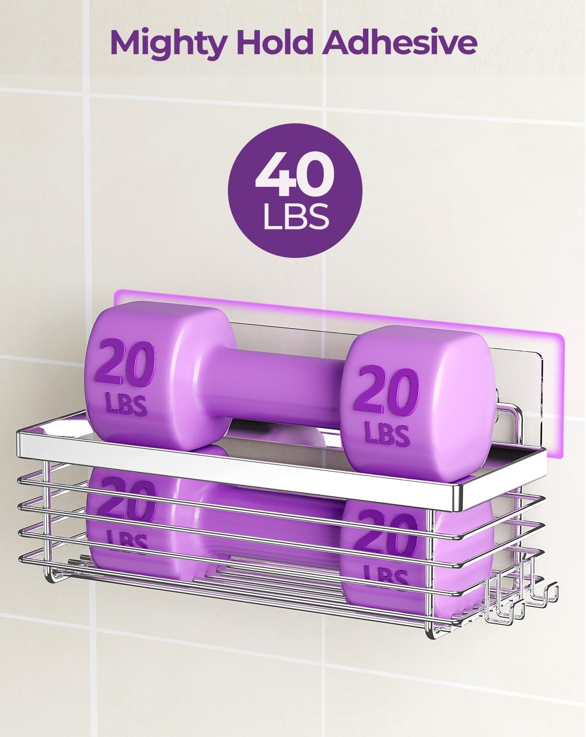 ODesign Shower Caddy 3 Pack SUS304 Stainless Steel-No Drilling-Shower Bathroom Shelves Rack,Rustproof Wall Mounted,Adhesive Shower Shelf Basket Organizer-Silver