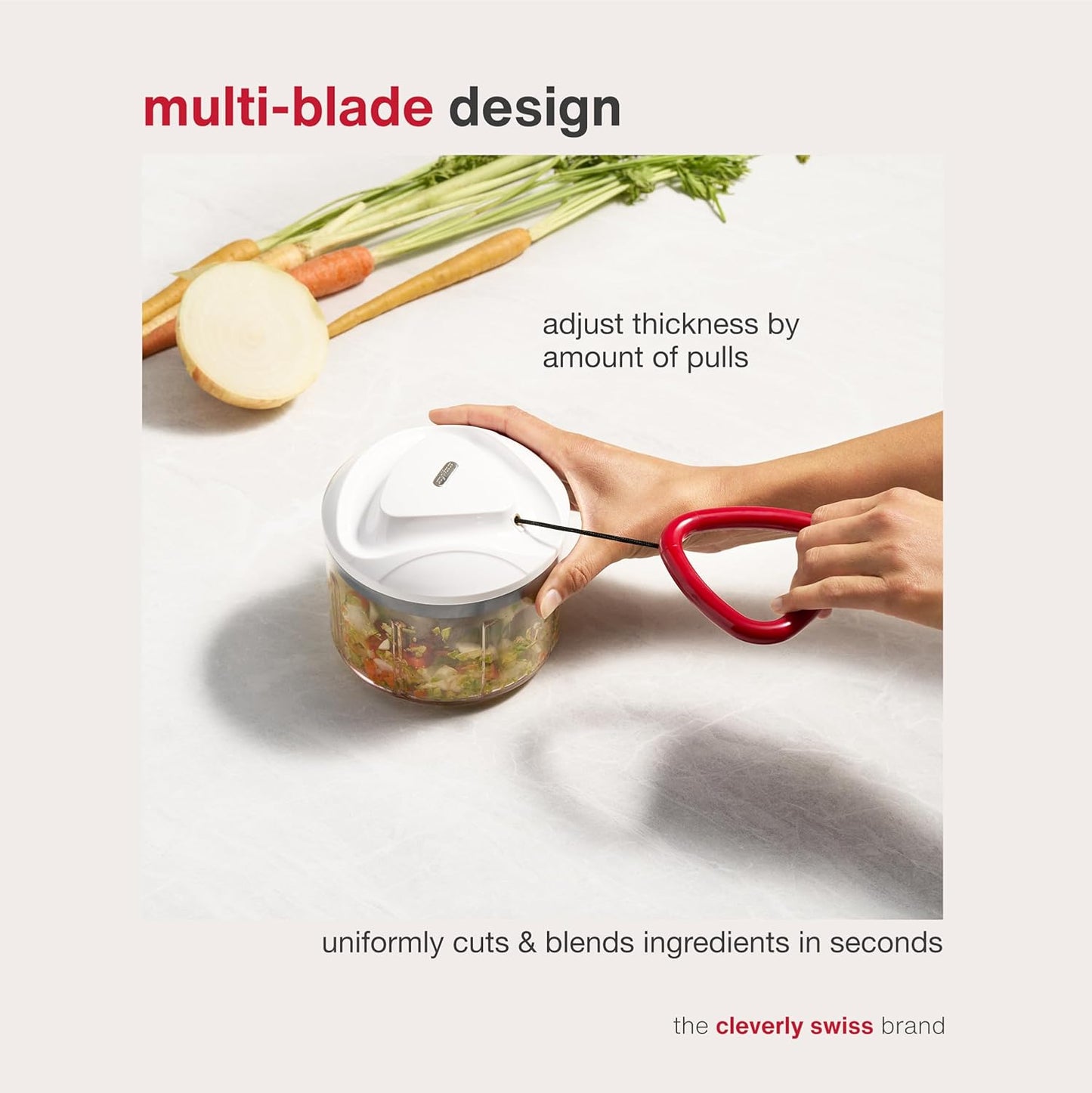 Zyliss Easy Pull Food Chopper and Manual Food Processor - Hand-Held Slicer & Dicer for Fruits & Vegetables - Easy Pull Manual Food Chopper - Cooking Gadgets & Kitchen Essentials - Easy Pull 2.0