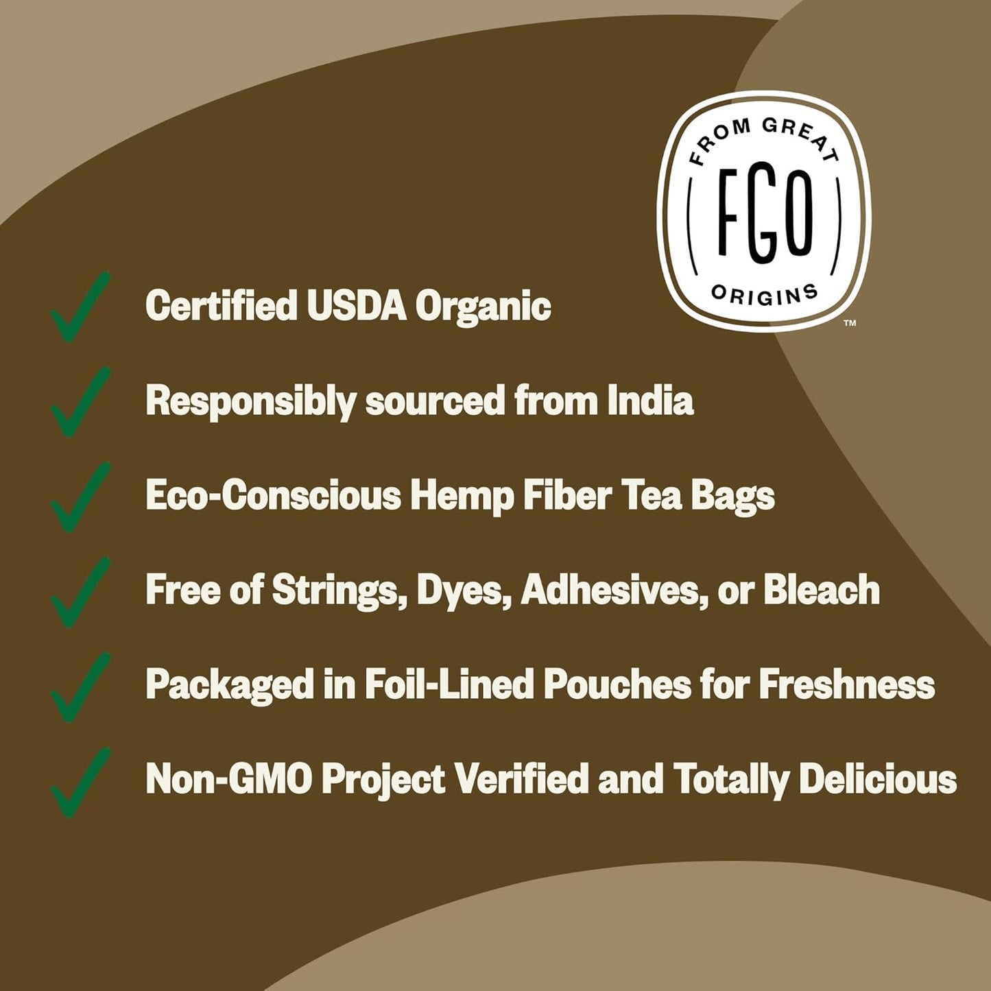 FGO Organic Ashwagandha Tea, 100 Count, Eco-Conscious Herbal Tea Bags, Resealable Bag, Caffeine Free, Packaging May Vary (Pack of 1)