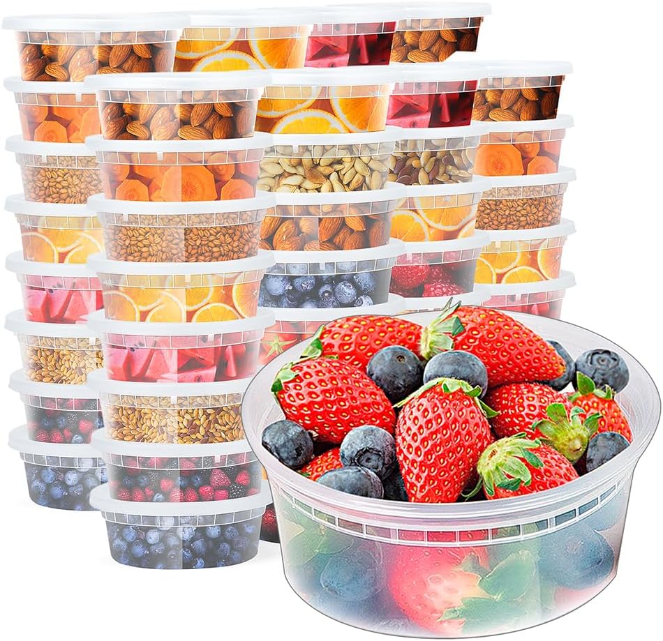 Glotoch Soup Containers With Lids, 48 Pack 8 oz(1 Cup) Deli Containers, To Go Container, Freezer Container For Food-Microwave, Freezer & Dishwasher Safe Eco-Friendly, BPA-Free, Reusable&Stackable