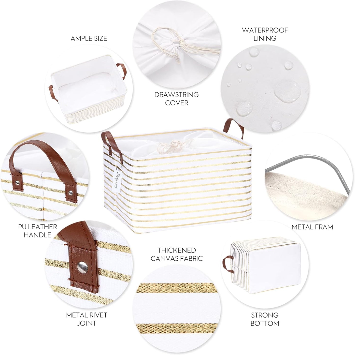 Hinwo 31L Large Storage Bins, Closet Organizers and Storage, Shelf Baskets, Foldable Clothes Storage Baskets with Handles, Containers for Clothing, Blanket, Towels, Toys, Bedding (Gold Stripe)