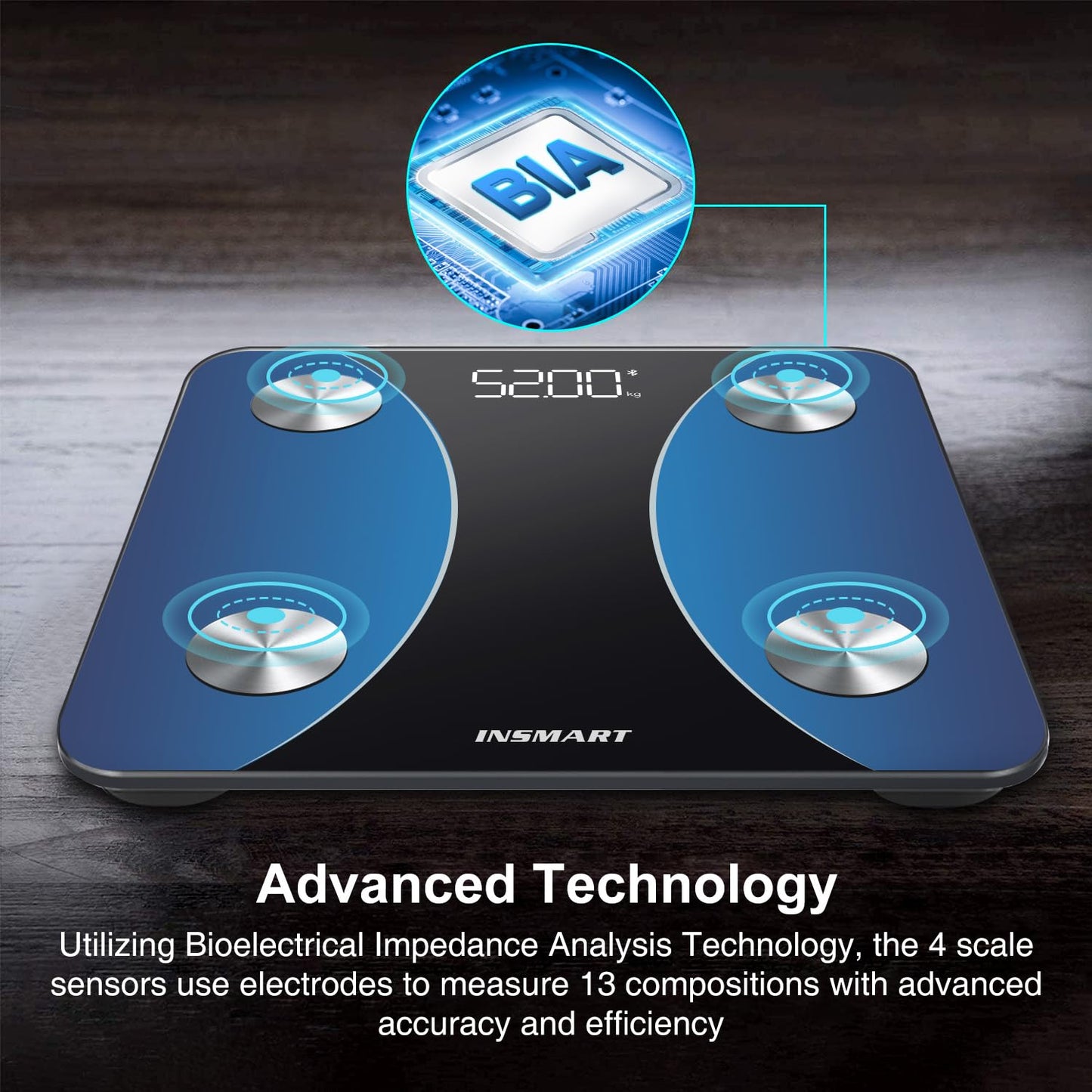 INSMART Smart Scale for Body Weight, Digital Bathroom Scale with BMI, Muscle Mass, Bluetooth Body Fat Scale,17 Body Composition Analyzer with Smart APP Sync Weight Scale, 400 lbs- Blue