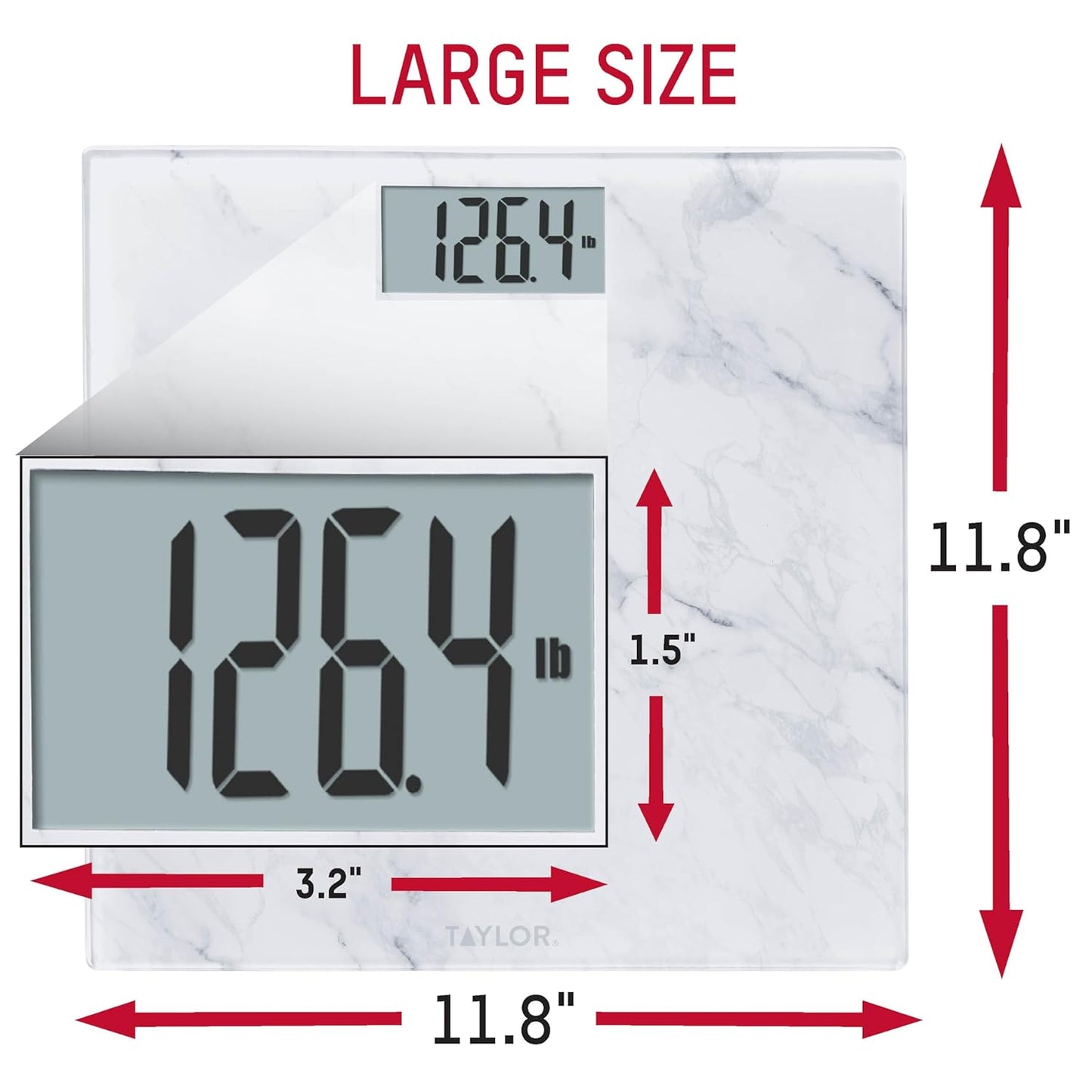 Taylor Digital Glass Marble Bathroom Scale, Scale for Body Weight, Highly Accurate Digital Bathroom Weighing Machine, Battery Powered, FSA HSA Eligible, Measures Weight up to 400 lb Capacity, White