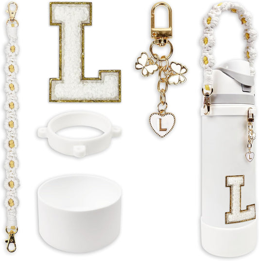 SITKOL Silicone Boot Cute Monogram Set Compatible with Owala Water Bottle 24 oz, 32 oz, 40 oz - Perfect Letter Owala Accessories for Owala Tumbler, Owala Free Sip, Pink Owala, Black Owala