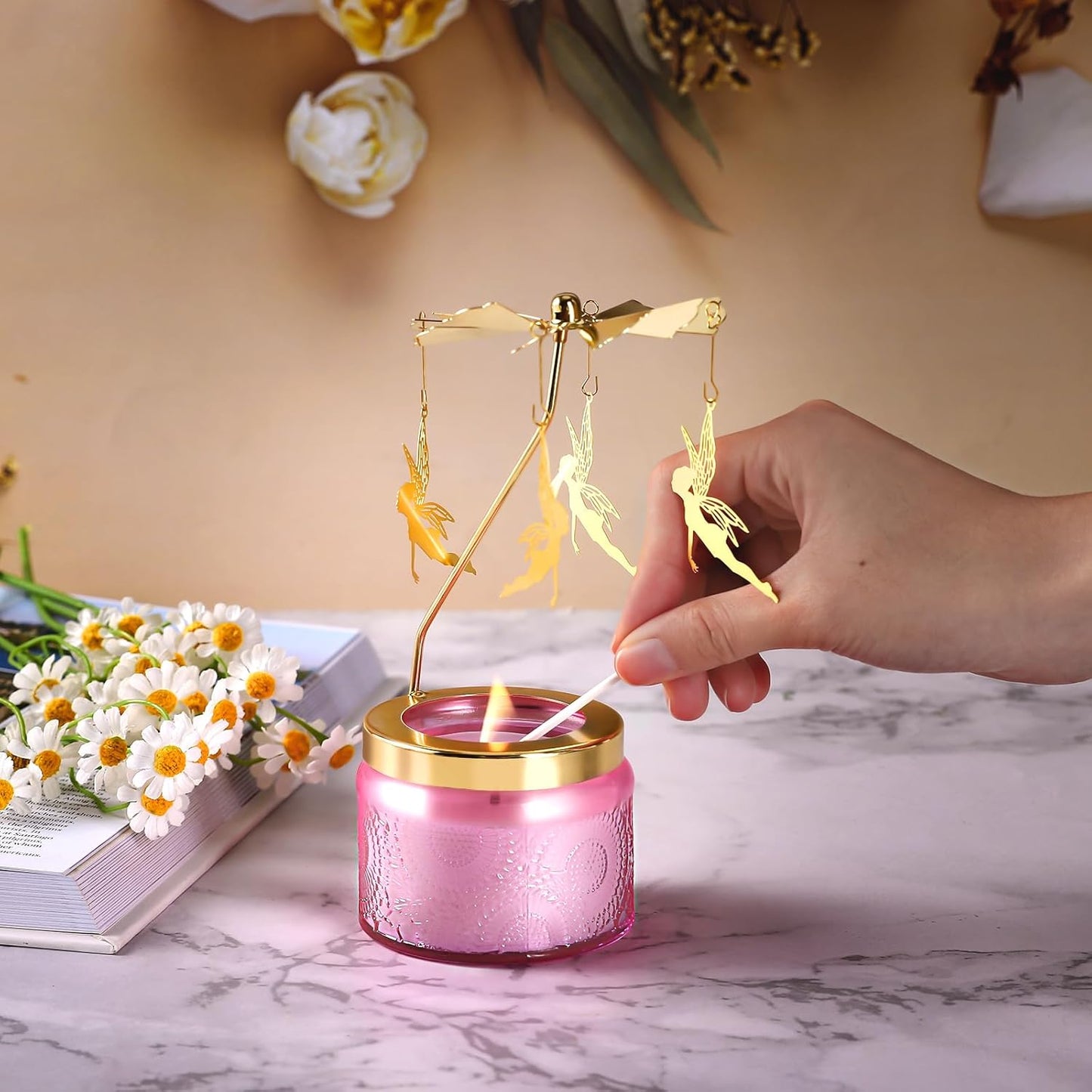 Rotatable Candle, Birthday Gifts for Women, Vanilla Cream Scented Candles Anniversary Christmas Thanksgiving, Unique Butterfly Gifts Best Girl, Friends,Mom, Pink