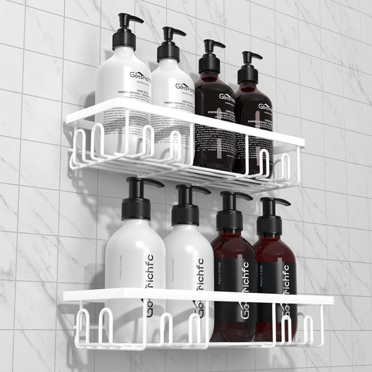2025 New Adhesive Shower Caddy, Shower Shelves with 16 Hooks, White 2 Pack